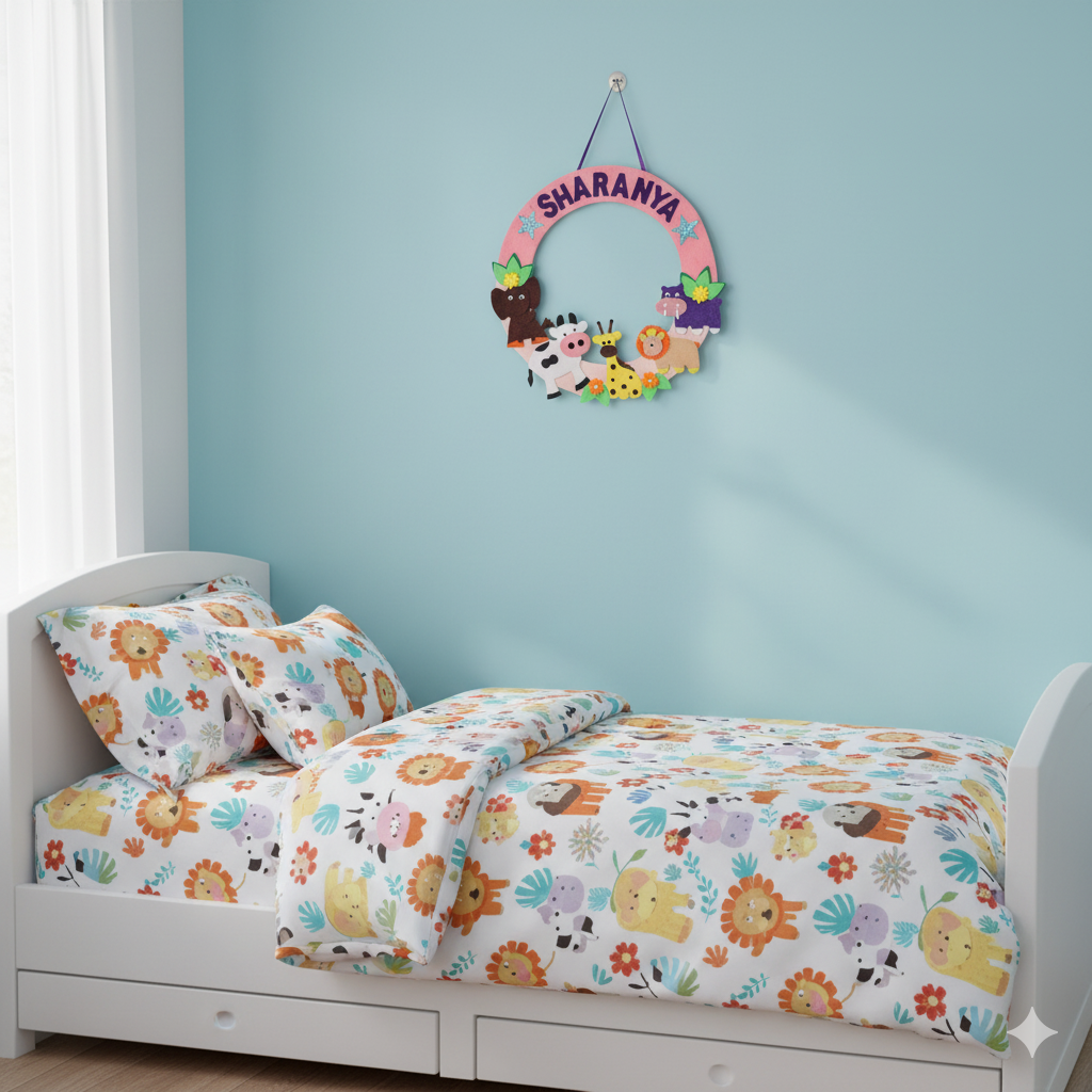 Li'll Pumpkins Animal Jungle Theme Personalised Felt Name Hanging Color - Pink