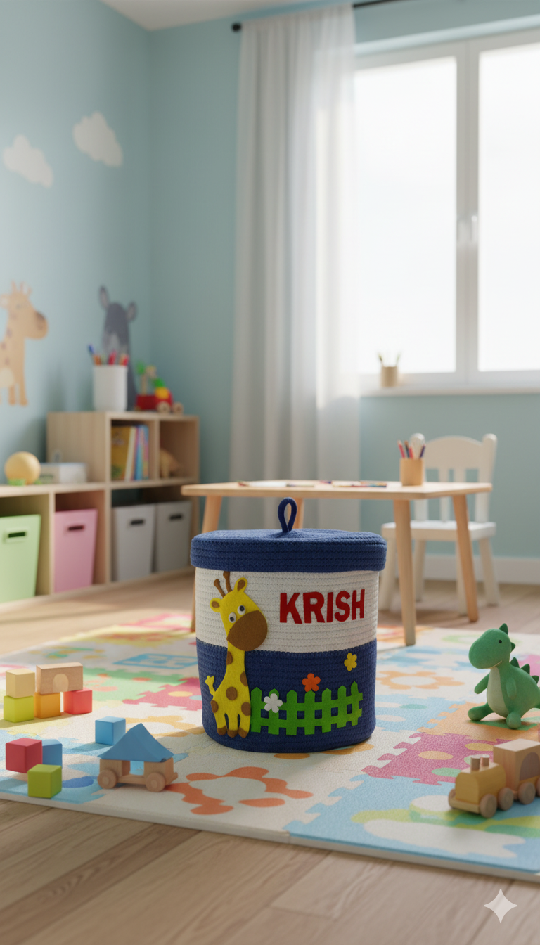 Li'll Pumpkins Personalized Jungle Theme toys/multipurpose storage basket with lid, color- Blue