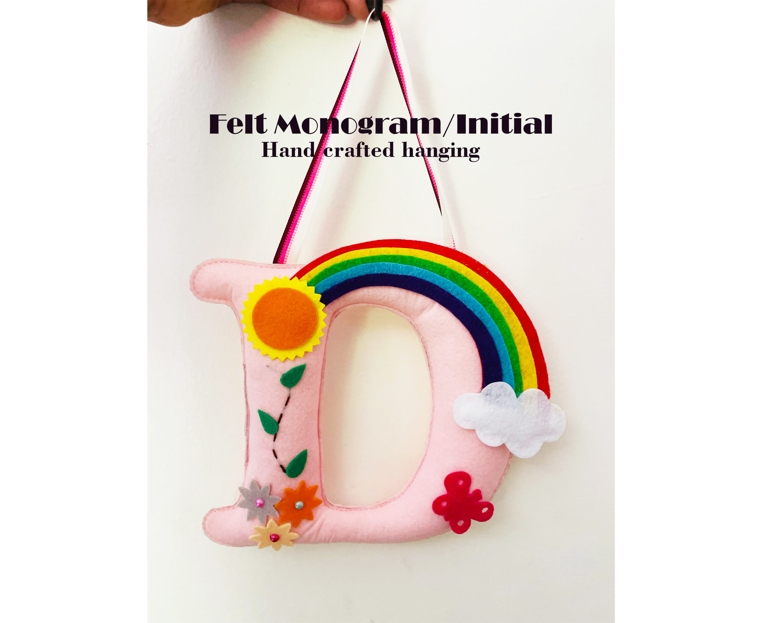 Li'll Pumpkins Personalized Customized Felt and Thread Hand embroidered hanging Alphabet/ Initial MultiColor