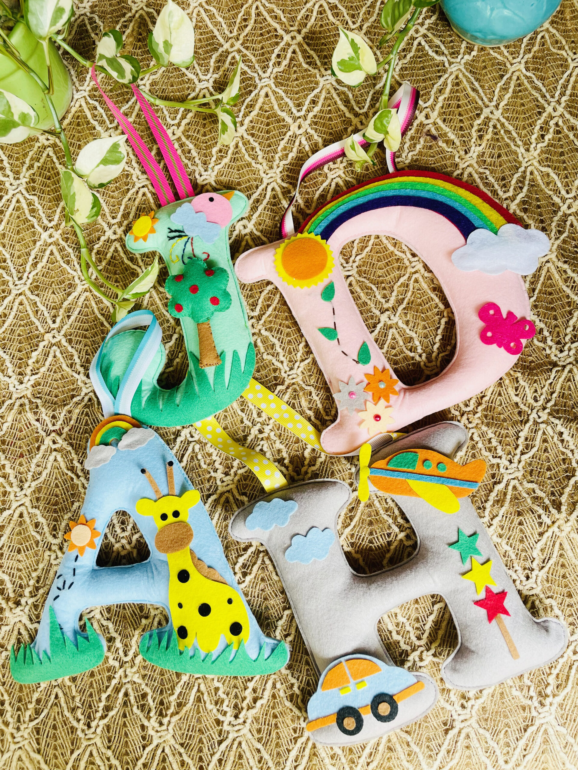 Li'll Pumpkins Personalized Customized Felt and Thread Hand embroidered hanging Alphabet/ Initial MultiColor