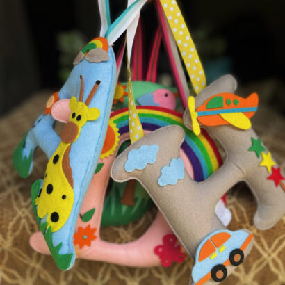 Li'll Pumpkins Personalized Customized Felt and Thread Hand embroidered hanging Alphabet/ Initial MultiColor