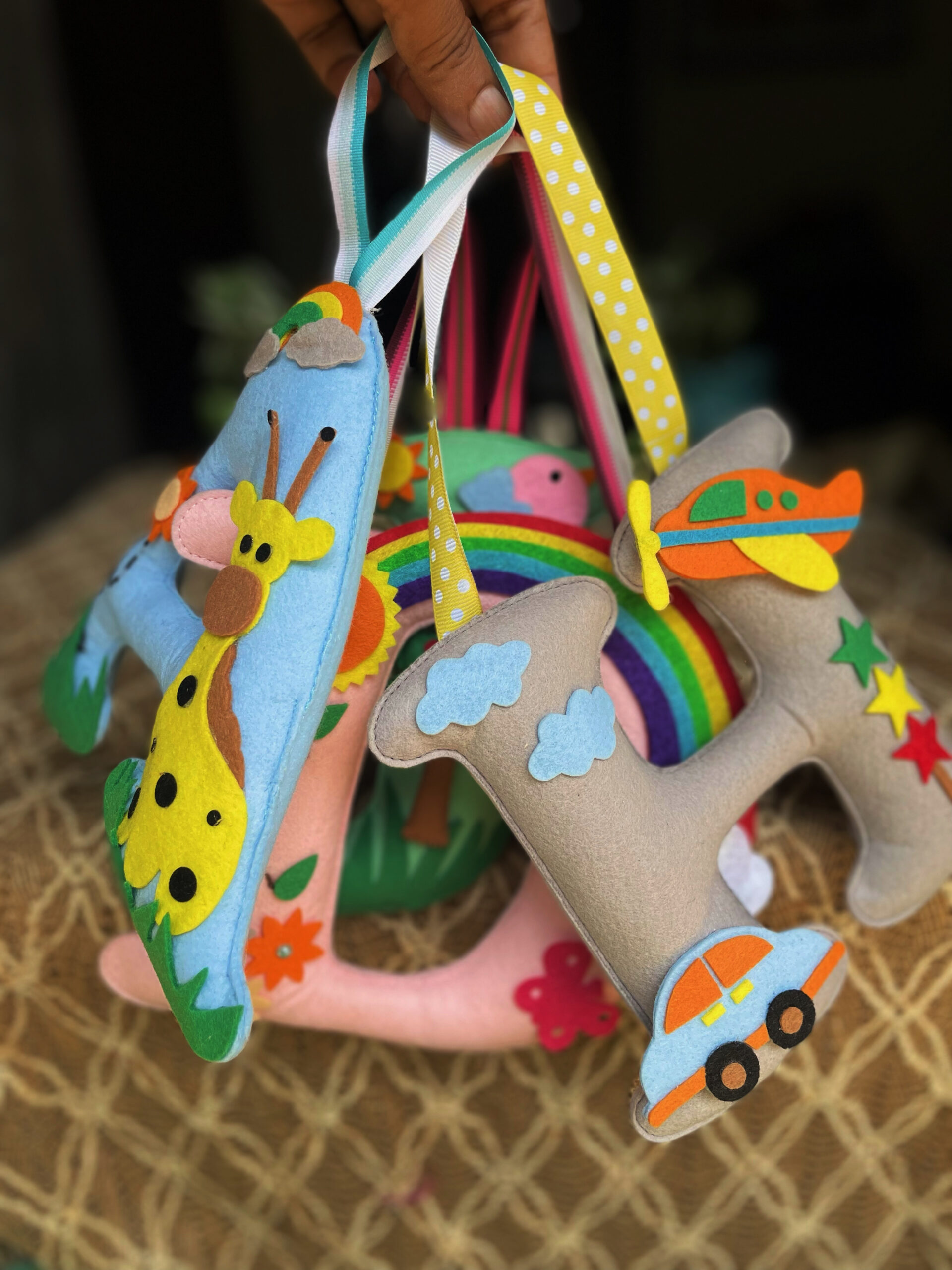 Li'll Pumpkins Personalized Customized Felt and Thread Hand embroidered hanging Alphabet/ Initial MultiColor