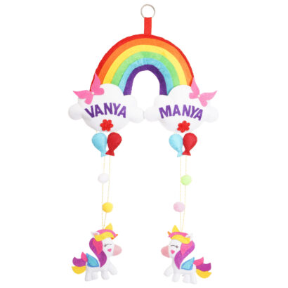 Li'll Pumpkins Twin Unicorn Theme Personalised Felt Name Hanging, Color - Multi