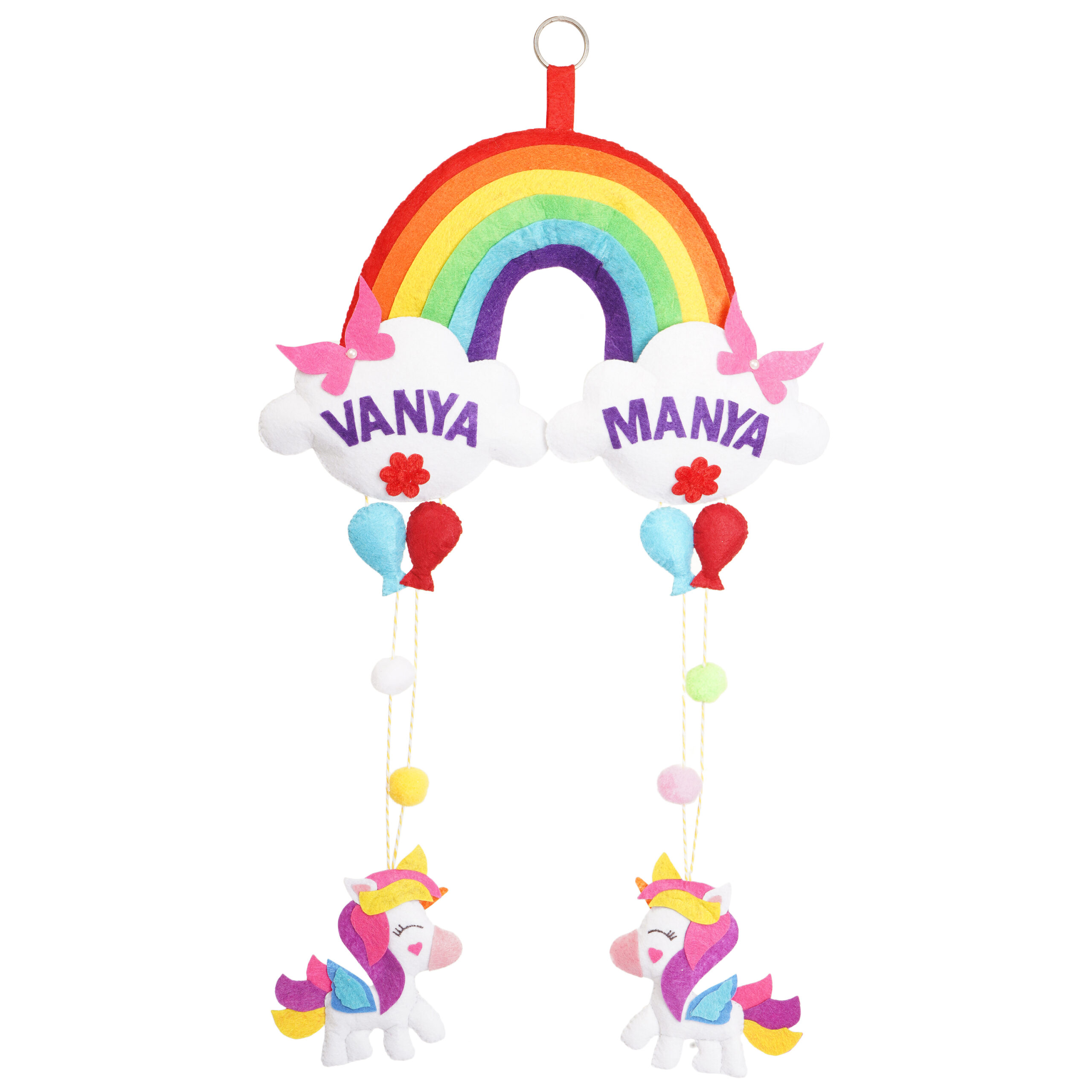 Li'll Pumpkins Twin Unicorn Theme Personalised Felt Name Hanging, Color - Multi