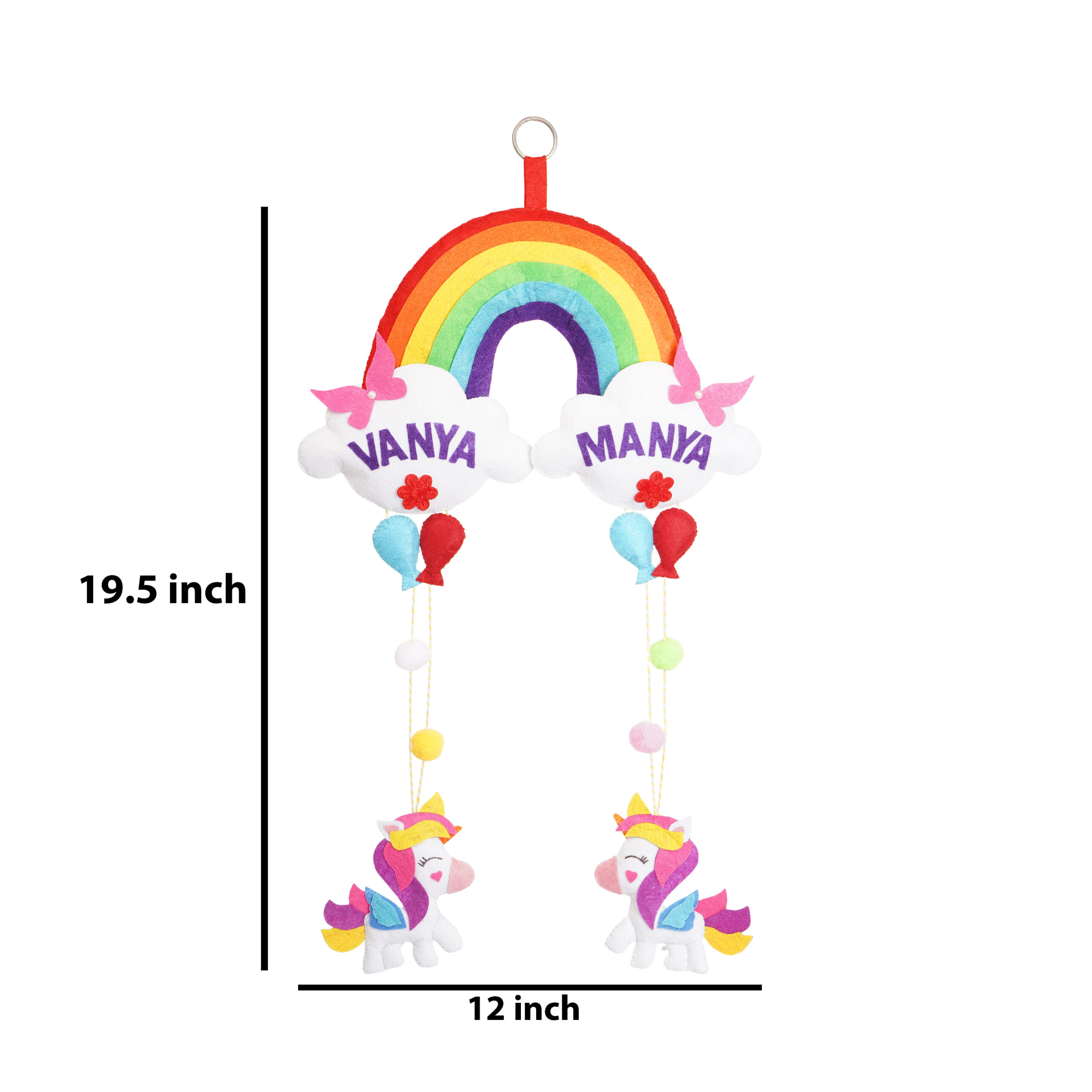 Li'll Pumpkins Twin Unicorn Theme Personalised Felt Name Hanging, Color - Multi