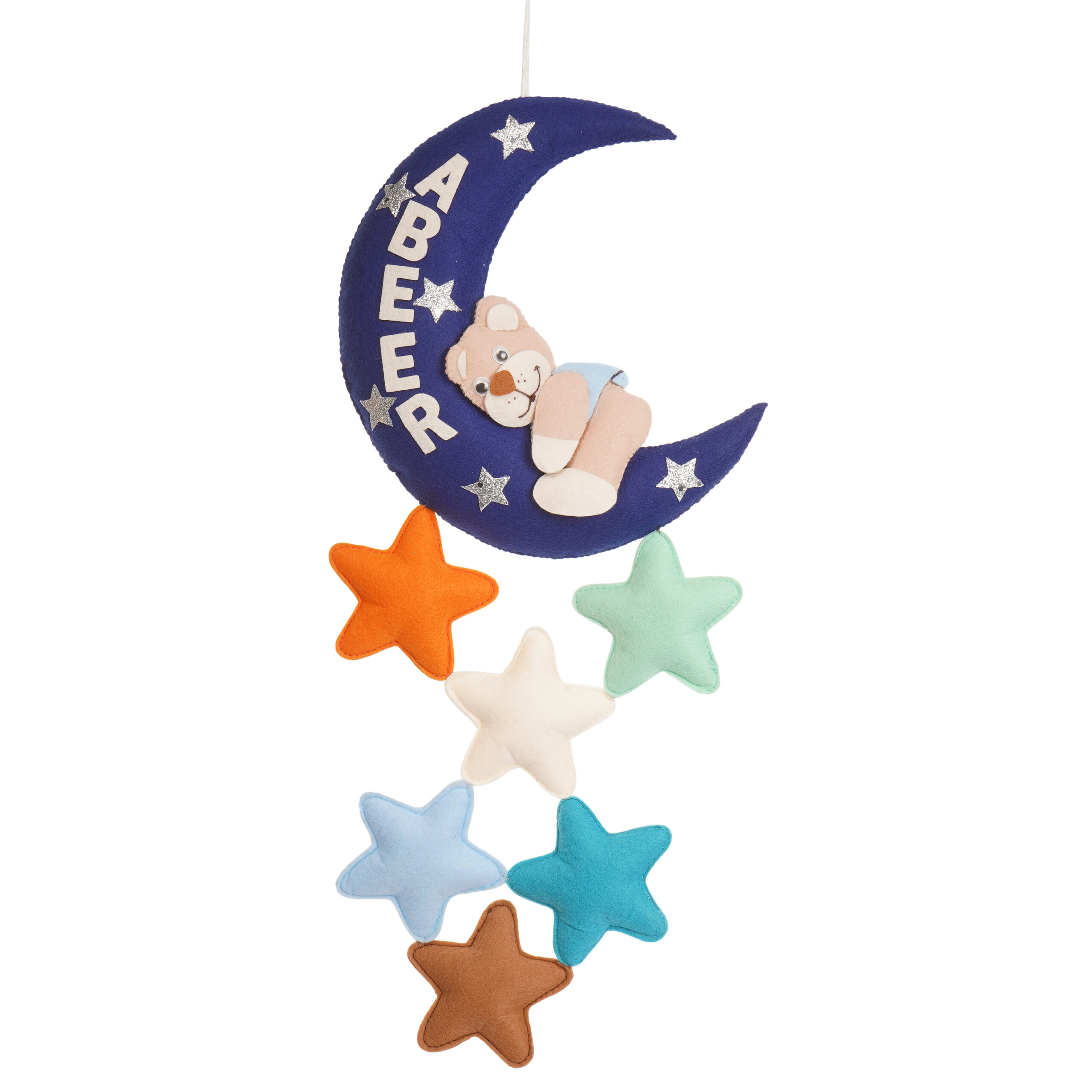 Li'll Pumpkins Moon and Teddy Bear Theme Personalized name Hanging, Color - Blue