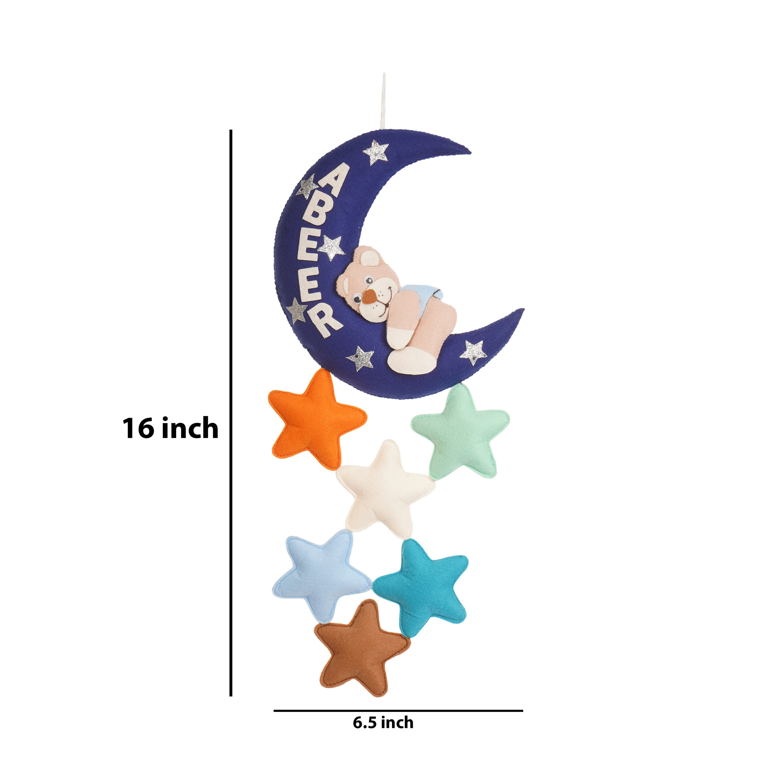 Li'll Pumpkins Moon and Teddy Bear Theme Personalized name Hanging, Color - Blue