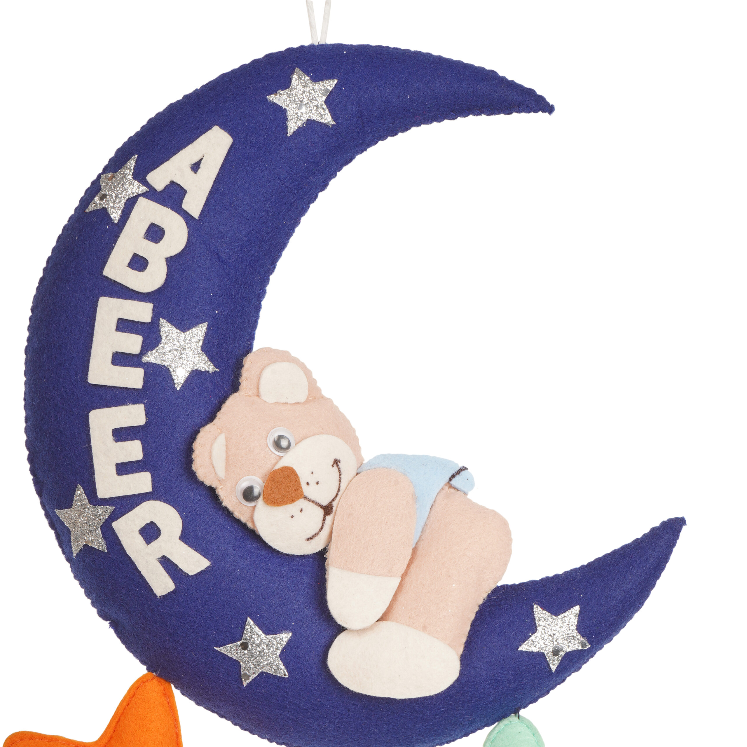 Li'll Pumpkins Moon and Teddy Bear Theme Personalized name Hanging, Color - Blue