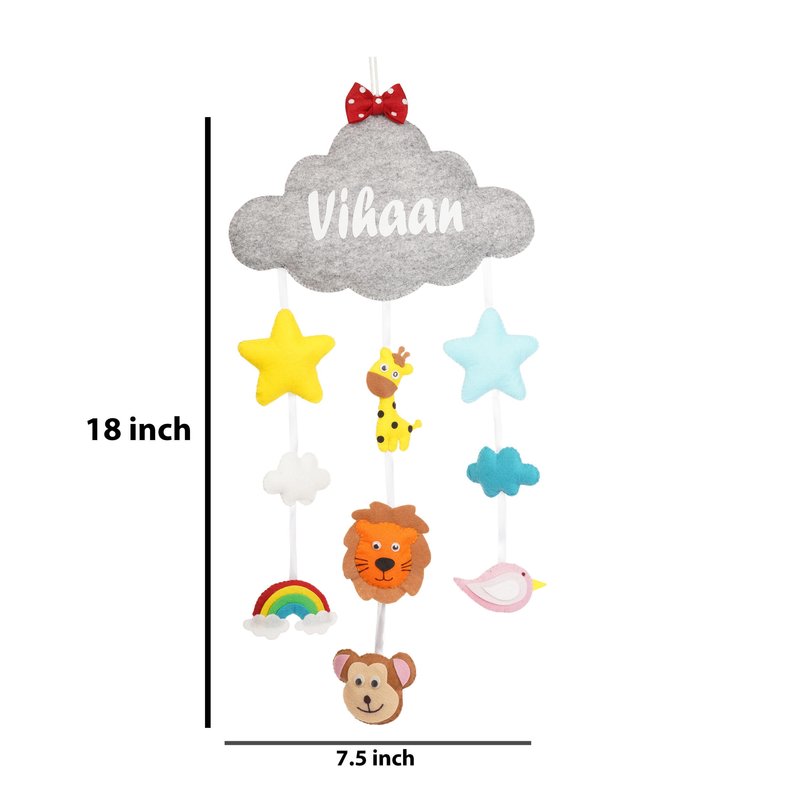 Li'll Pumpkins Animal Theme with cloud and stars Personalized name Hanging, Color - Grey