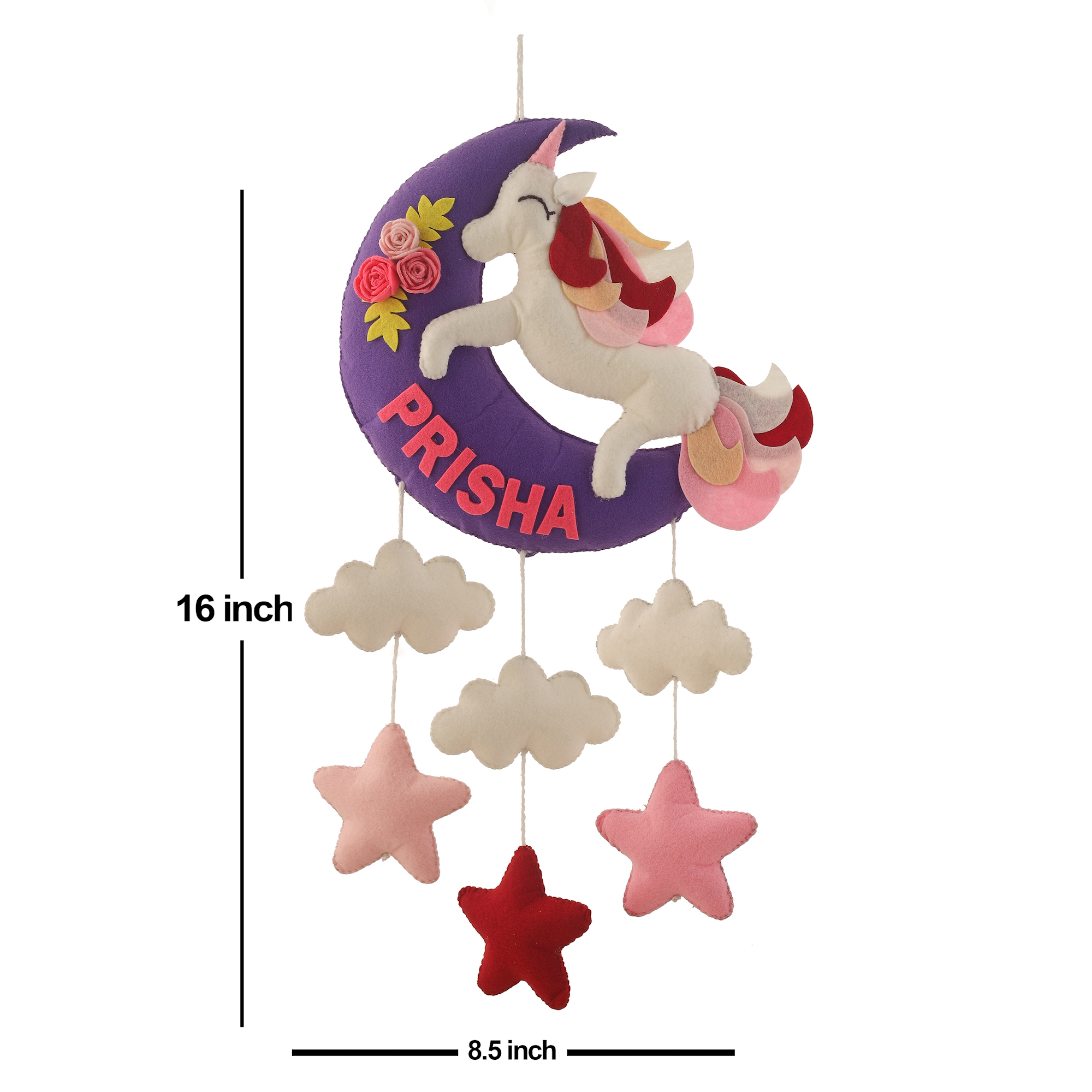 Li'll Pumpkins Moon Unicorn with stars Theme Personalised Felt Name Hanging, Colour - Multi Pastel Color