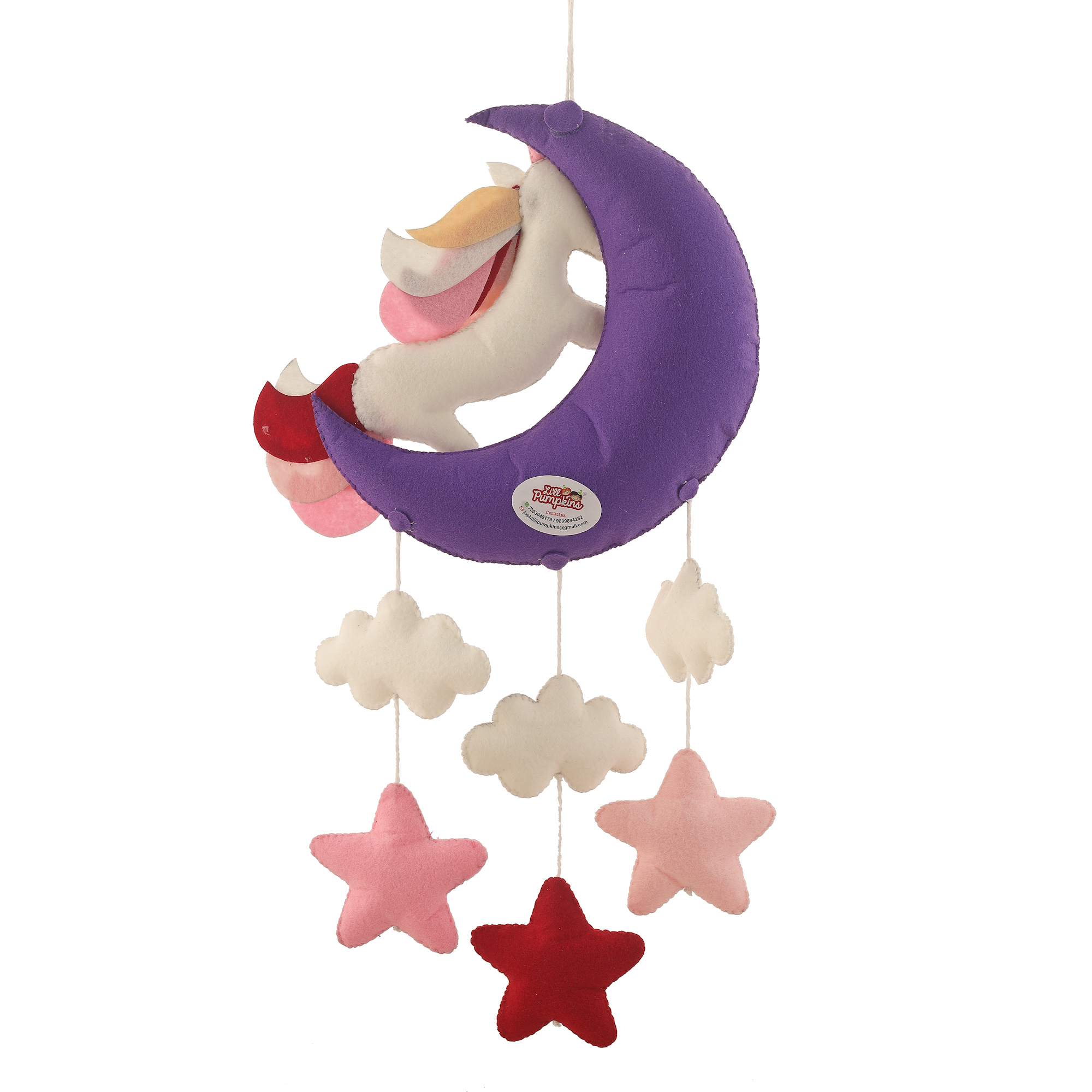 Li'll Pumpkins Moon Unicorn with stars Theme Personalised Felt Name Hanging, Colour - Multi Pastel Color