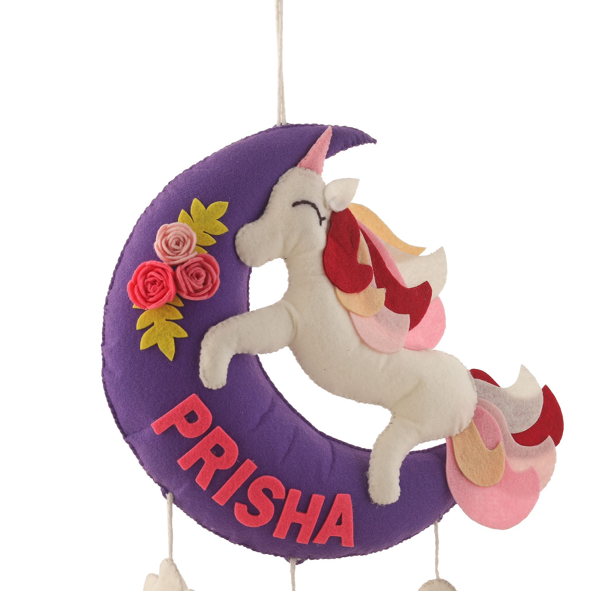 Li'll Pumpkins Moon Unicorn with stars Theme Personalised Felt Name Hanging, Colour - Multi Pastel Color