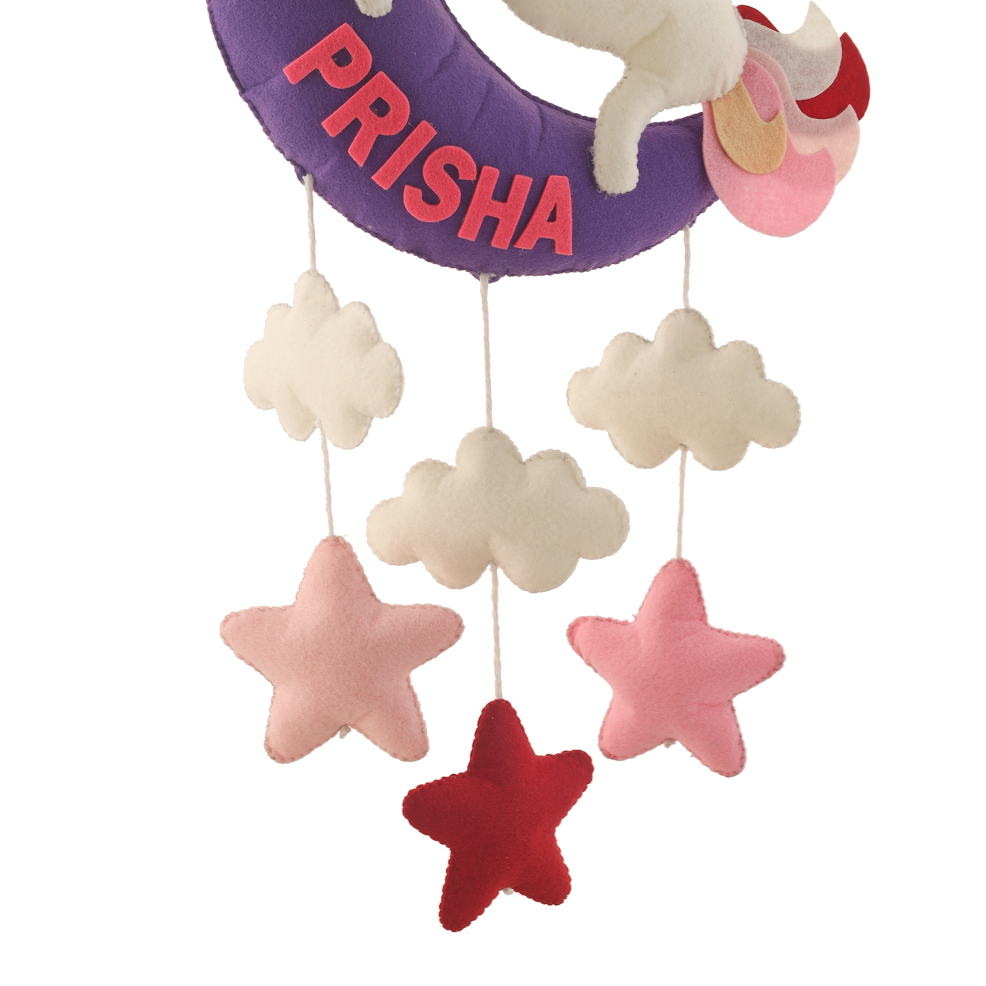 Li'll Pumpkins Moon Unicorn with stars Theme Personalised Felt Name Hanging, Colour - Multi Pastel Color