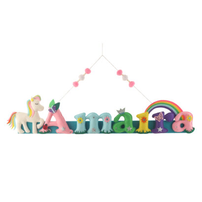 Li'll Pumpkins Rainbow Pastel Unicorn Theme Customized Personalised Felt Name Alphabet Hanging, Colour - Multi