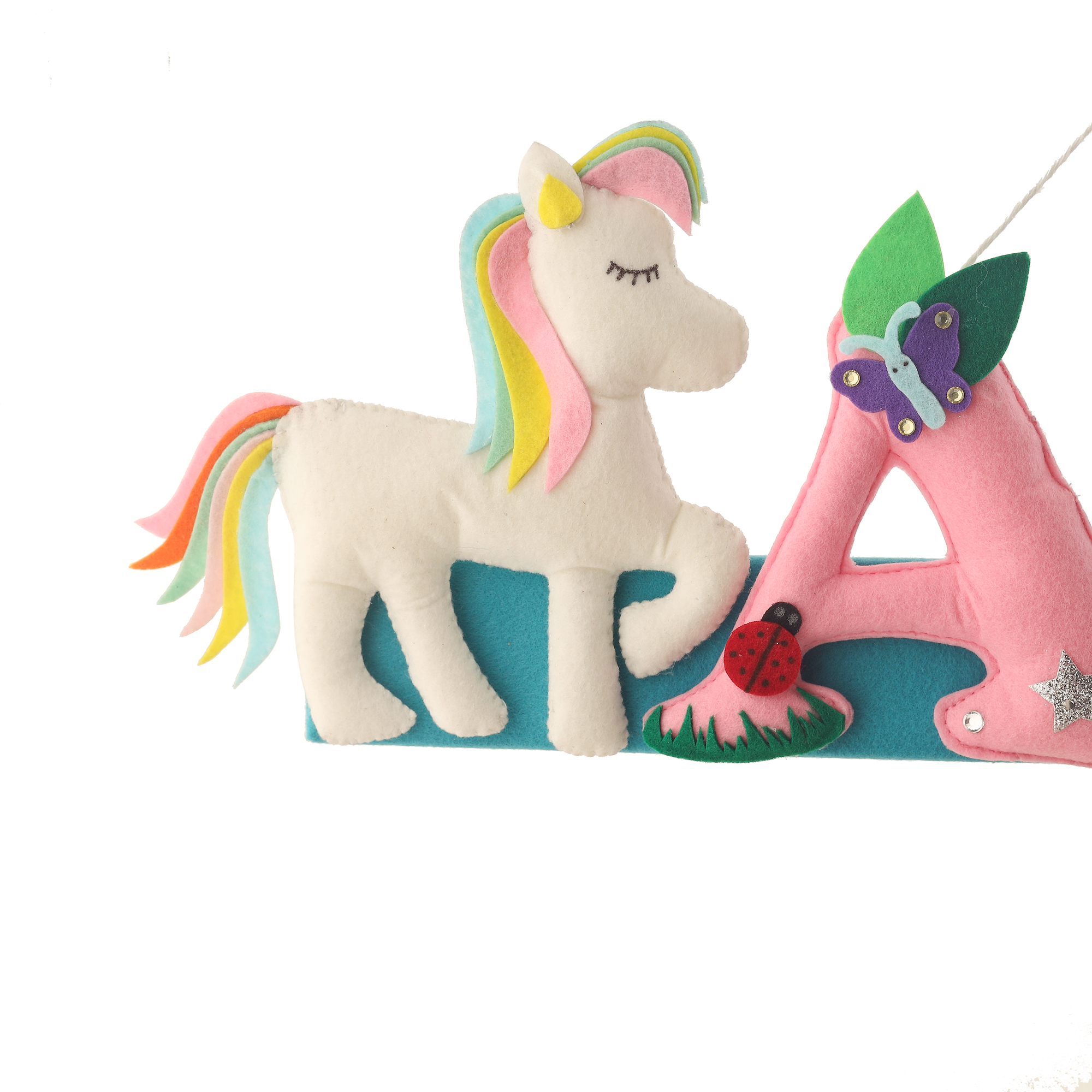 Li'll Pumpkins Rainbow Pastel Unicorn Theme Customized Personalised Felt Name Alphabet Hanging, Colour - Multi