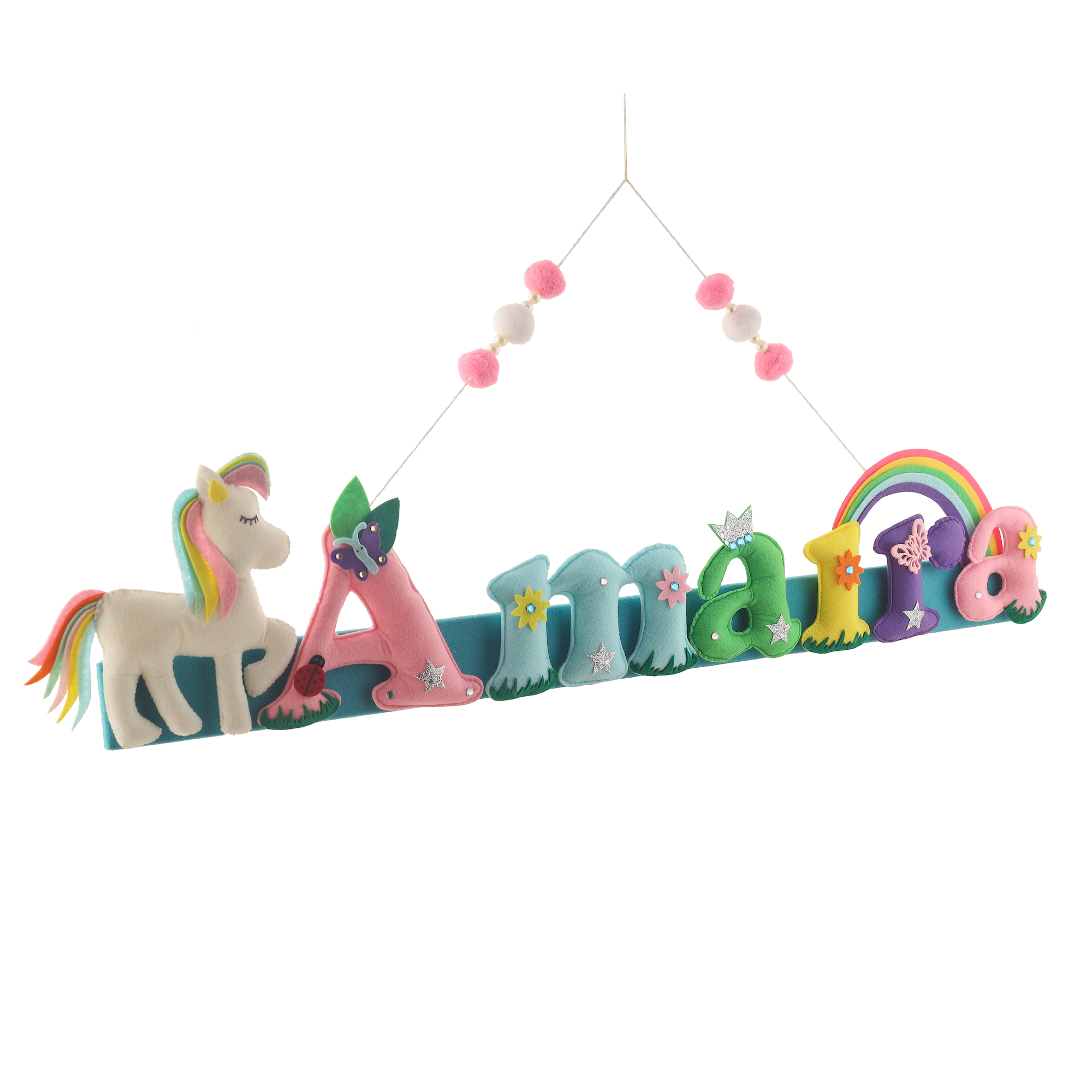 Li'll Pumpkins Rainbow Pastel Unicorn Theme Customized Personalised Felt Name Alphabet Hanging, Colour - Multi