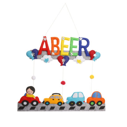 Li'll Pumpkins Car Theme handmade Personalized Name Hanging, Color - Multi