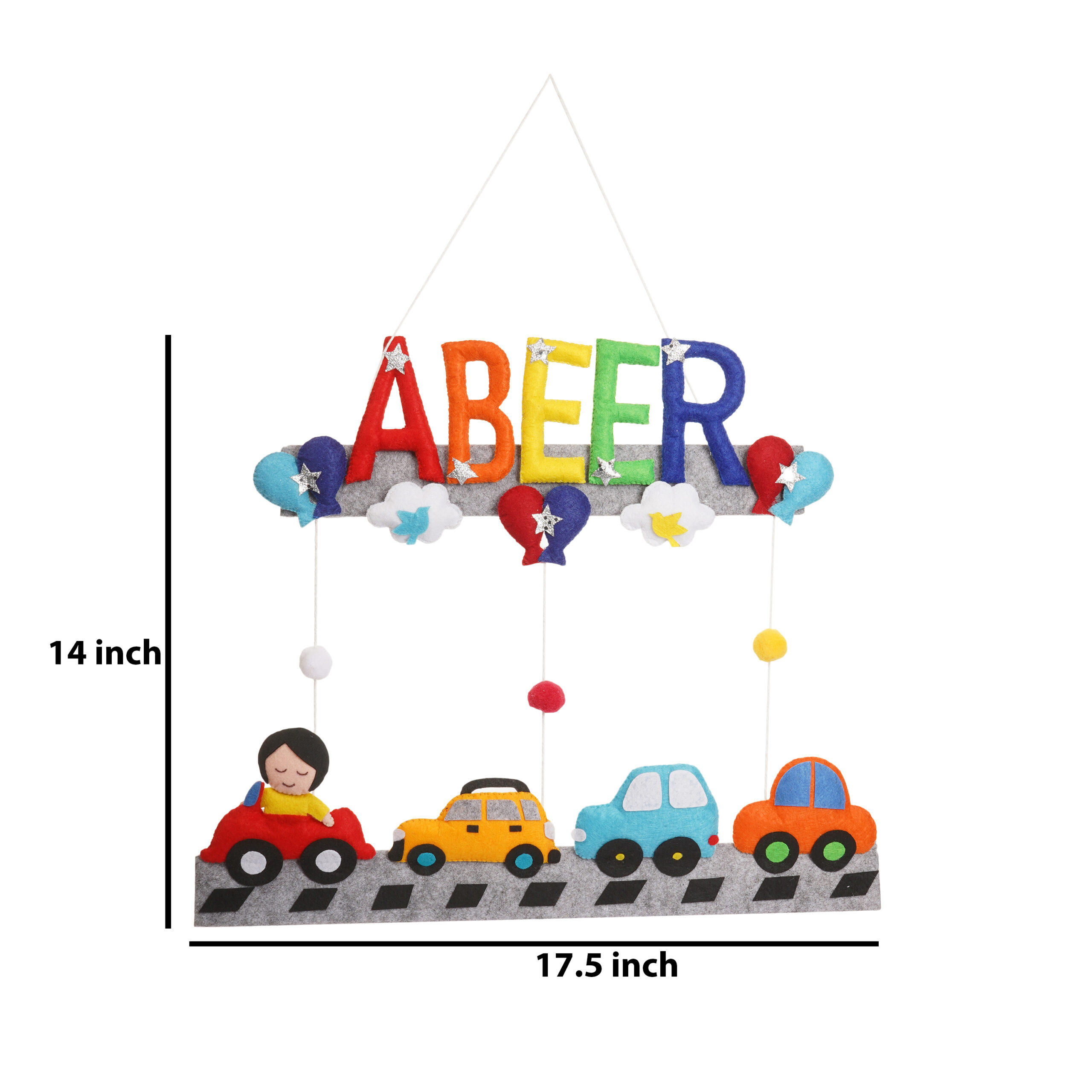 Li'll Pumpkins Car Theme handmade Personalized Name Hanging, Color - Multi