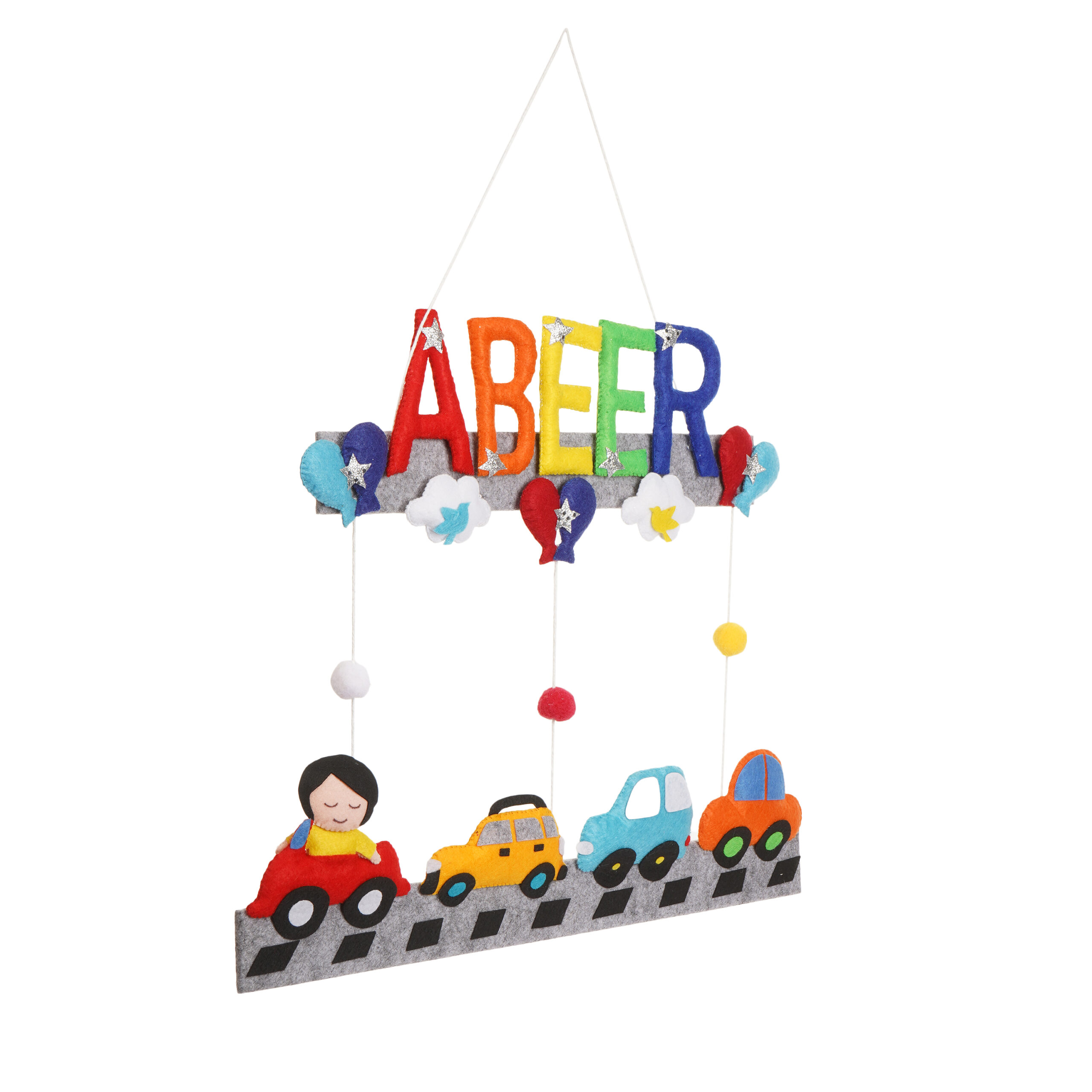 Li'll Pumpkins Car Theme handmade Personalized Name Hanging, Color - Multi