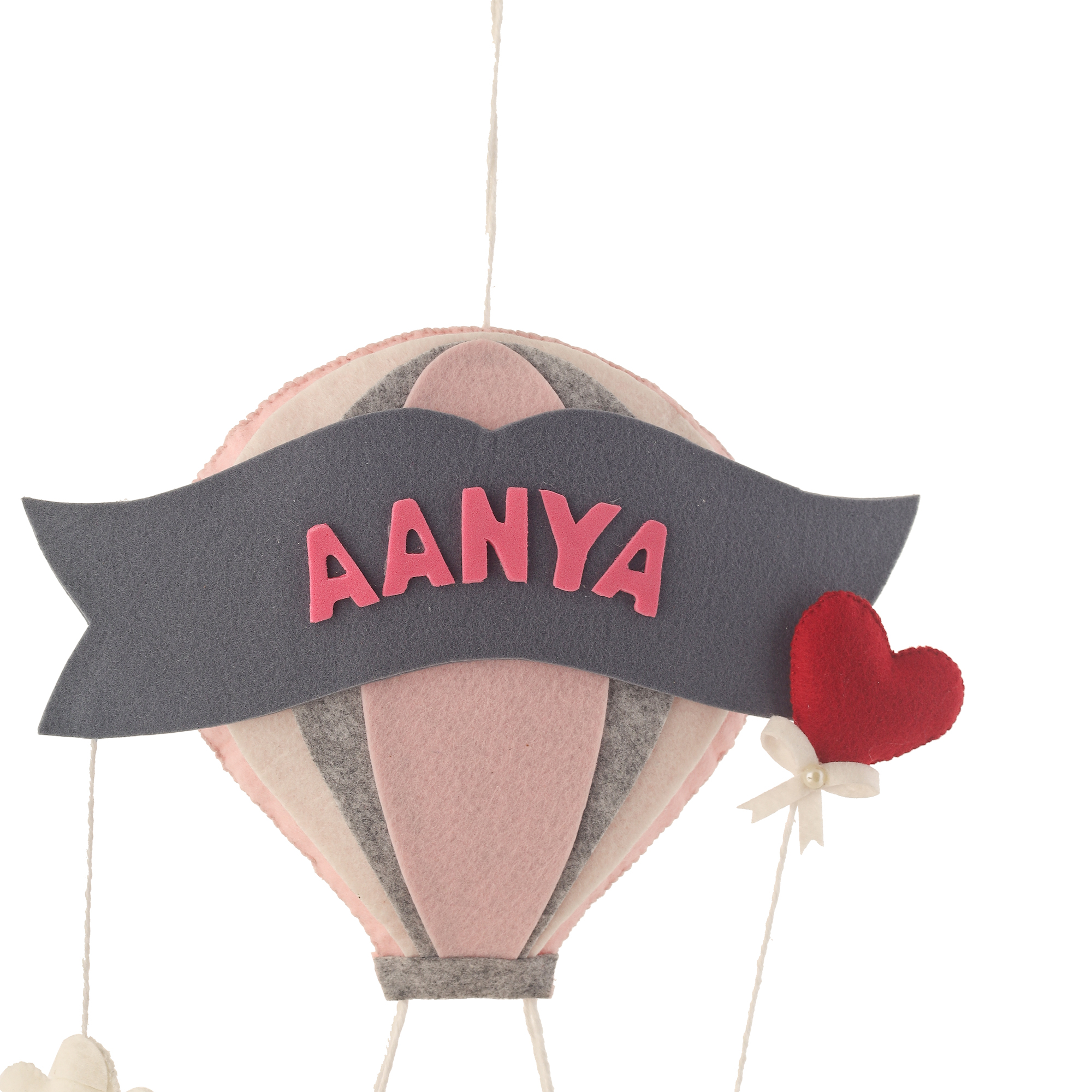 Li'll Pumpkins Hot air balloon with Teddy Basket Theme Personalised Felt Hanging, Colour - Baby Pink