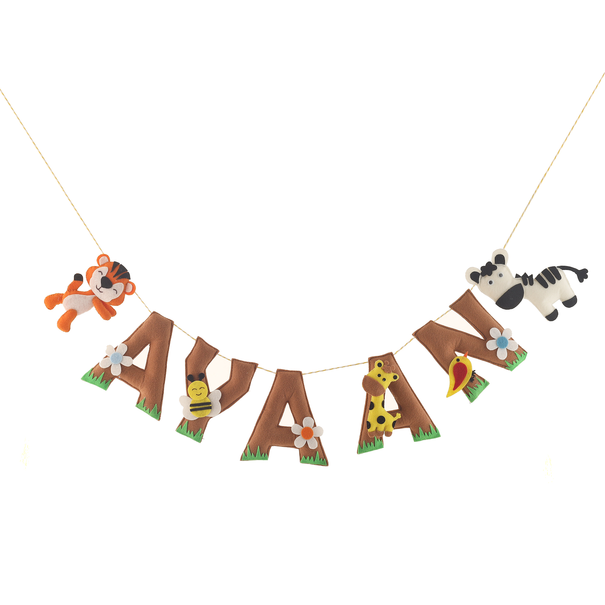 Li'll Pumpkins JungleTheme Customized Personalised Felt Name Alphabet Hanging, Colour - Earthy Brown