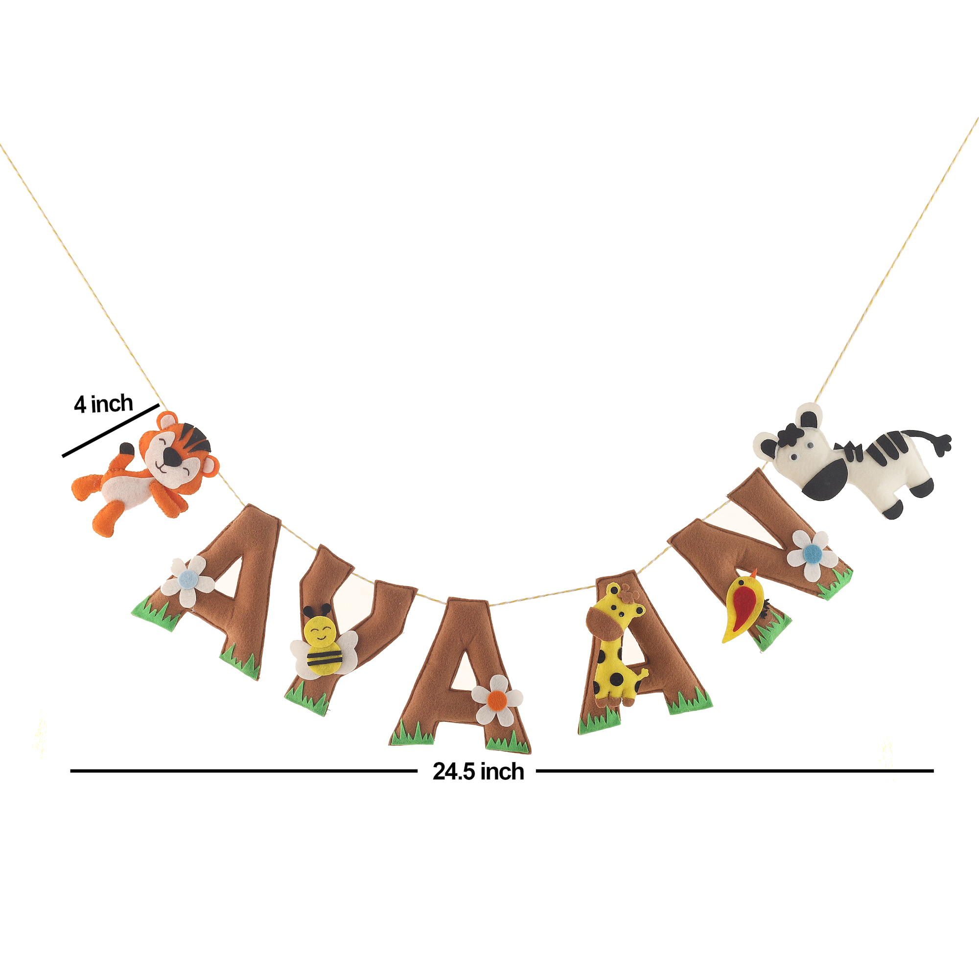 Li'll Pumpkins JungleTheme Customized Personalised Felt Name Alphabet Hanging, Colour - Earthy Brown