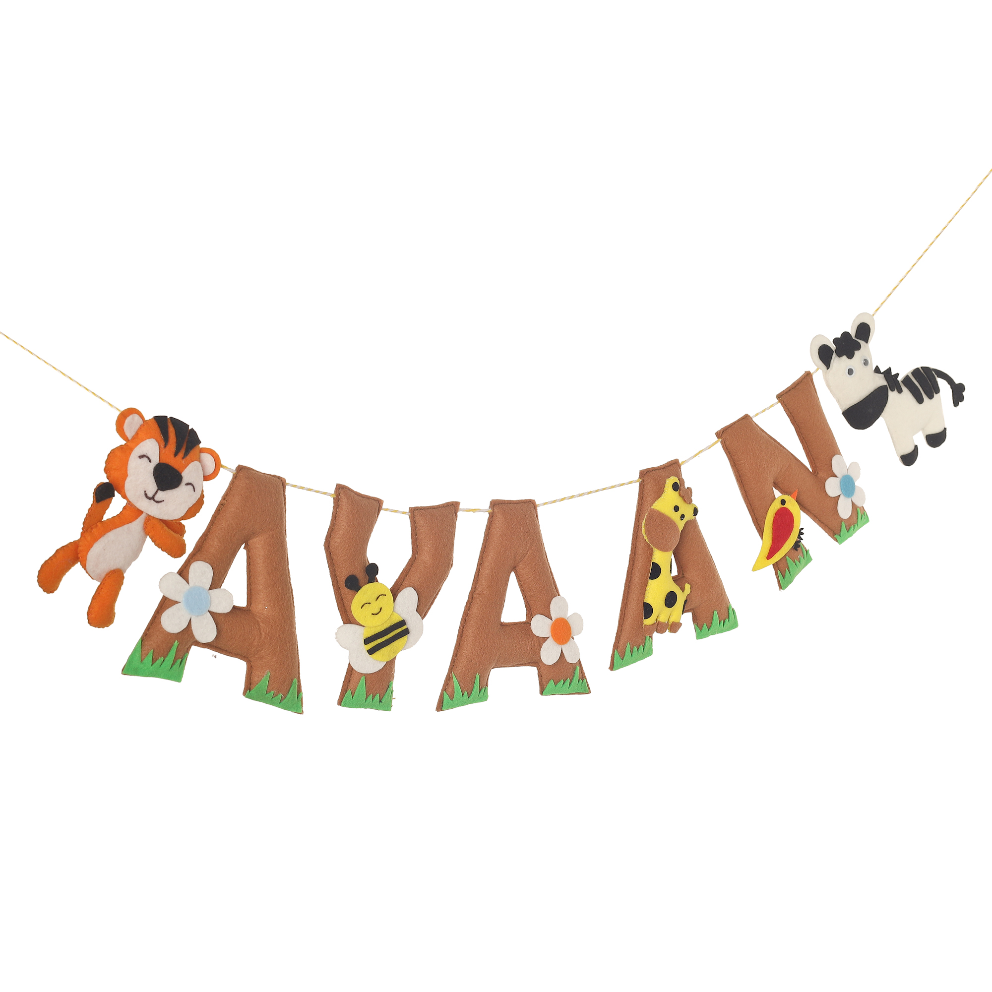Li'll Pumpkins JungleTheme Customized Personalised Felt Name Alphabet Hanging, Colour - Earthy Brown