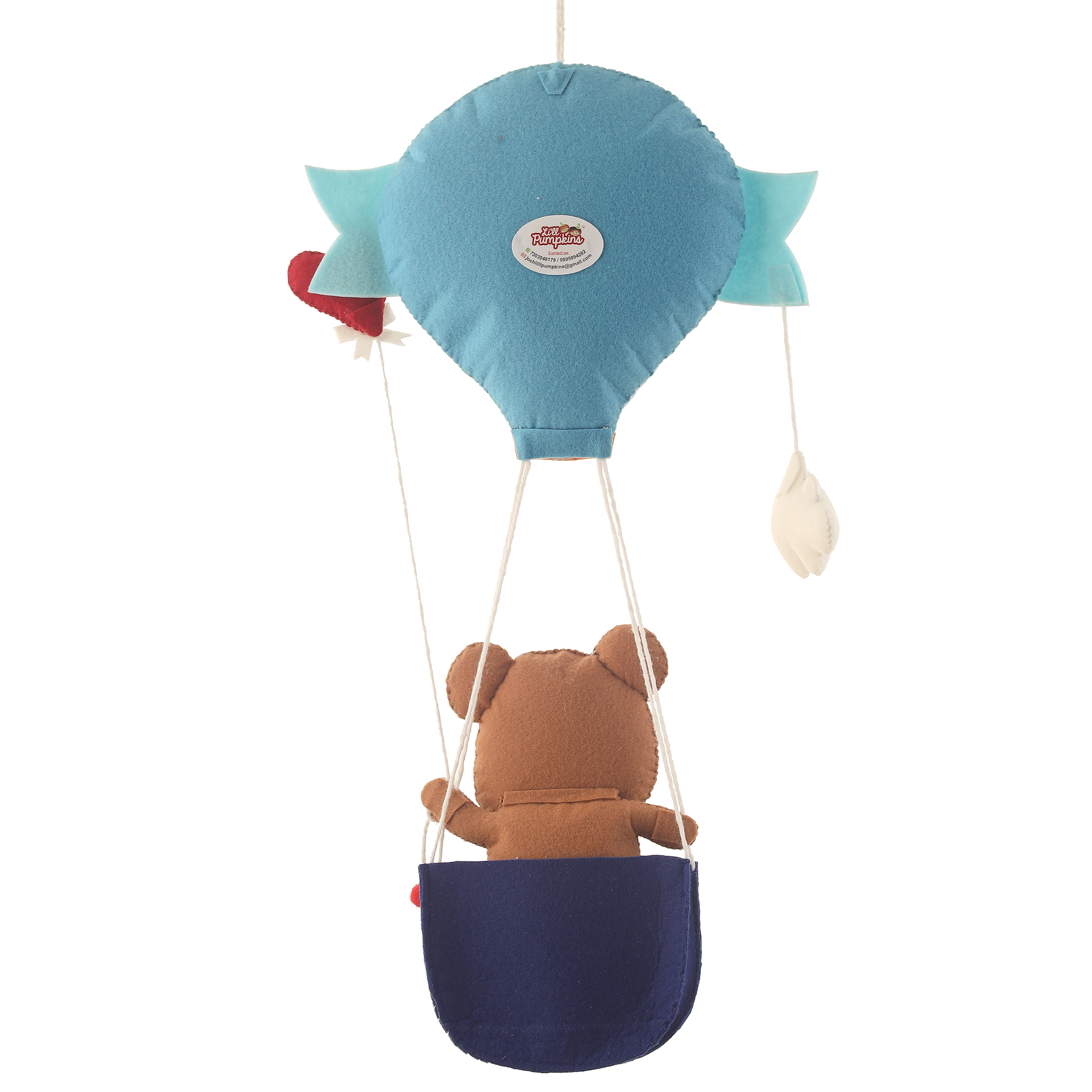 Li'll Pumpkins Hot air balloon with Teddy Basket Theme Personalised Felt Name Hanging, Colour - Light Blue