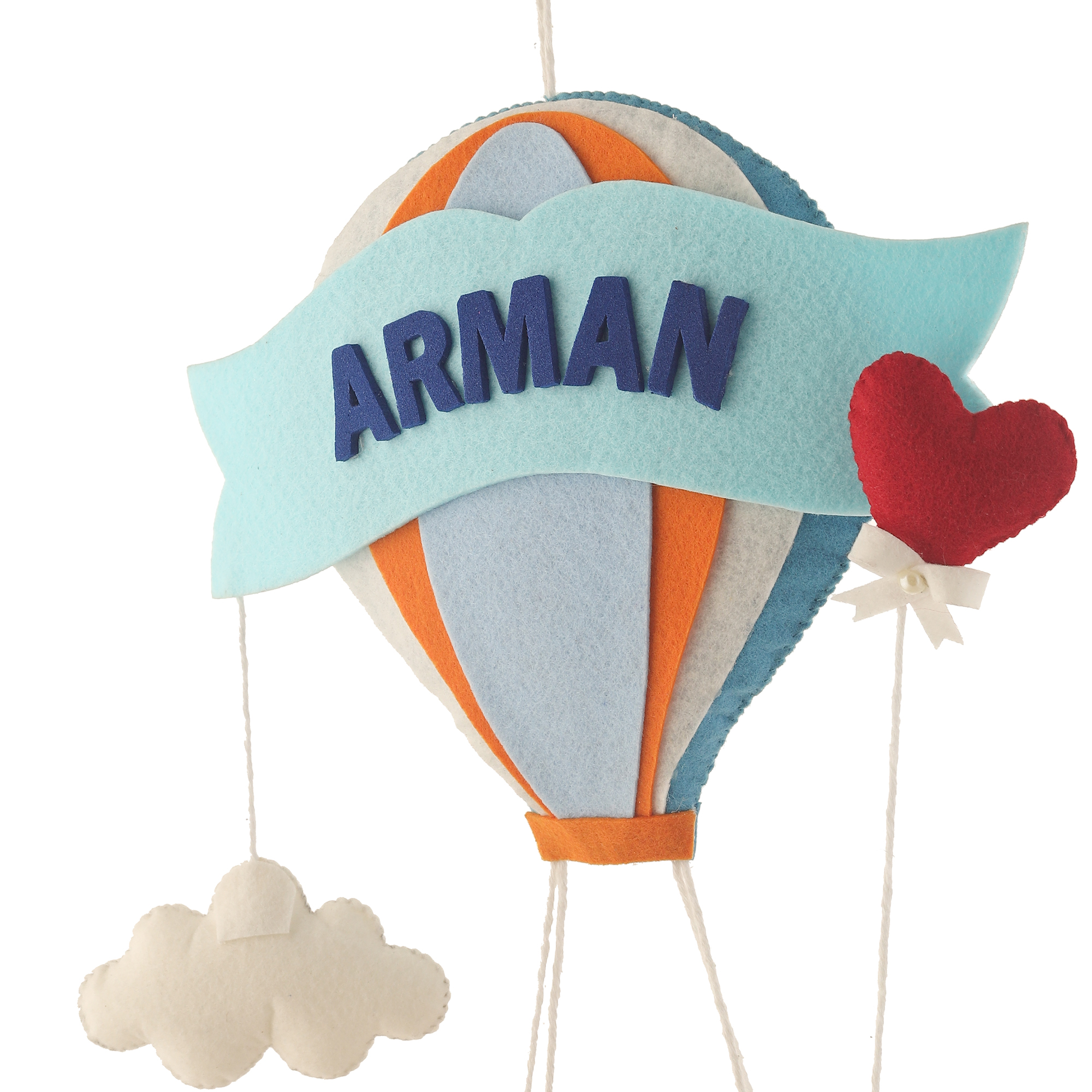 Li'll Pumpkins Hot air balloon with Teddy Basket Theme Personalised Felt Name Hanging, Colour - Light Blue