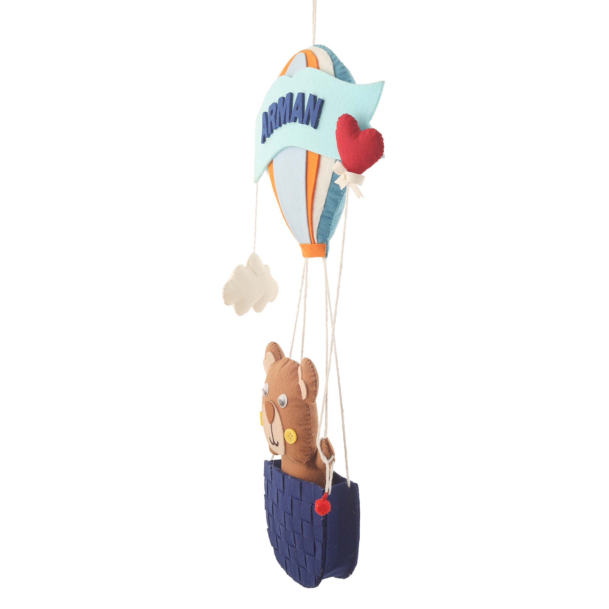 Li'll Pumpkins Hot air balloon with Teddy Basket Theme Personalised Felt Name Hanging, Colour - Light Blue
