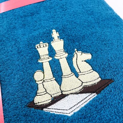 Li’ll Pumpkins Chess Theme Personalized 100% cotton Bath Towel with NAME, 500 GSM quality (set of 1), Color - Turq Blue
