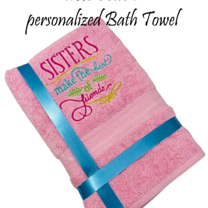 Li’ll Pumpkins Sister Love Theme Personalized 100% cotton Bath Towel with NAME, 500 GSM quality (set of 1), Color - Baby Pink