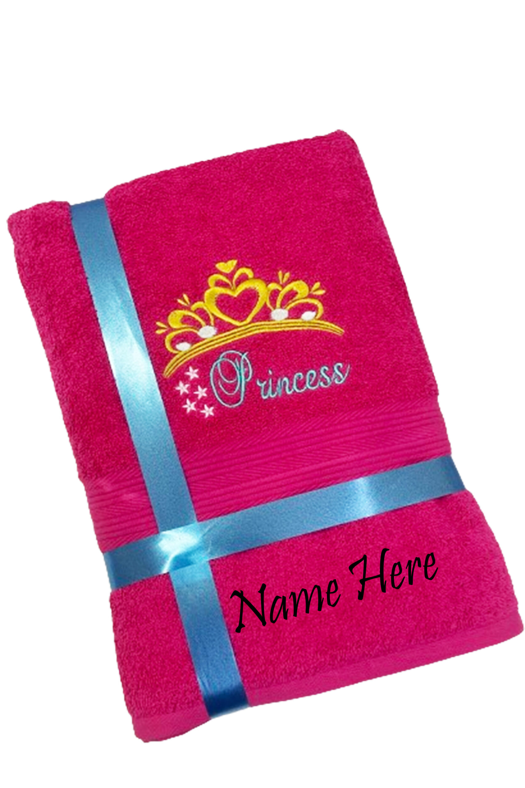 Li’ll Pumpkins Princess Theme Personalized 100% cotton Bath Towel for daughters/ sisters/ girls with NAME, 500 GSM quality (set of 1), Color - Bright Pink
