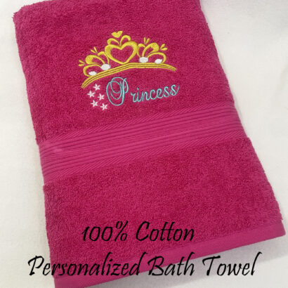 Li’ll Pumpkins Princess Theme Personalized 100% cotton Bath Towel for daughters/ sisters/ girls with NAME, 500 GSM quality (set of 1), Color - Bright Pink