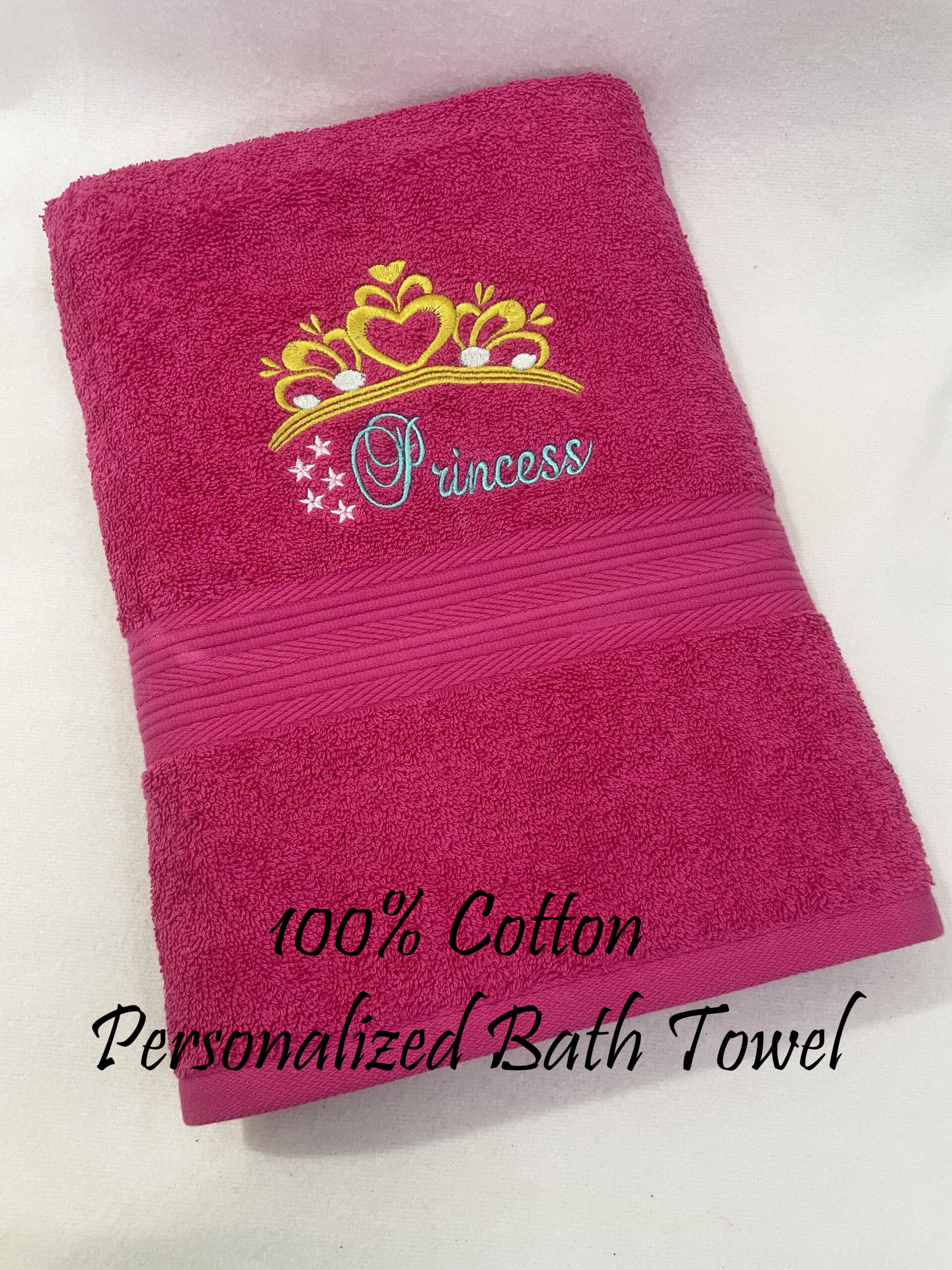 Li’ll Pumpkins Princess Theme Personalized 100% cotton Bath Towel for daughters/ sisters/ girls with NAME, 500 GSM quality (set of 1), Color - Bright Pink