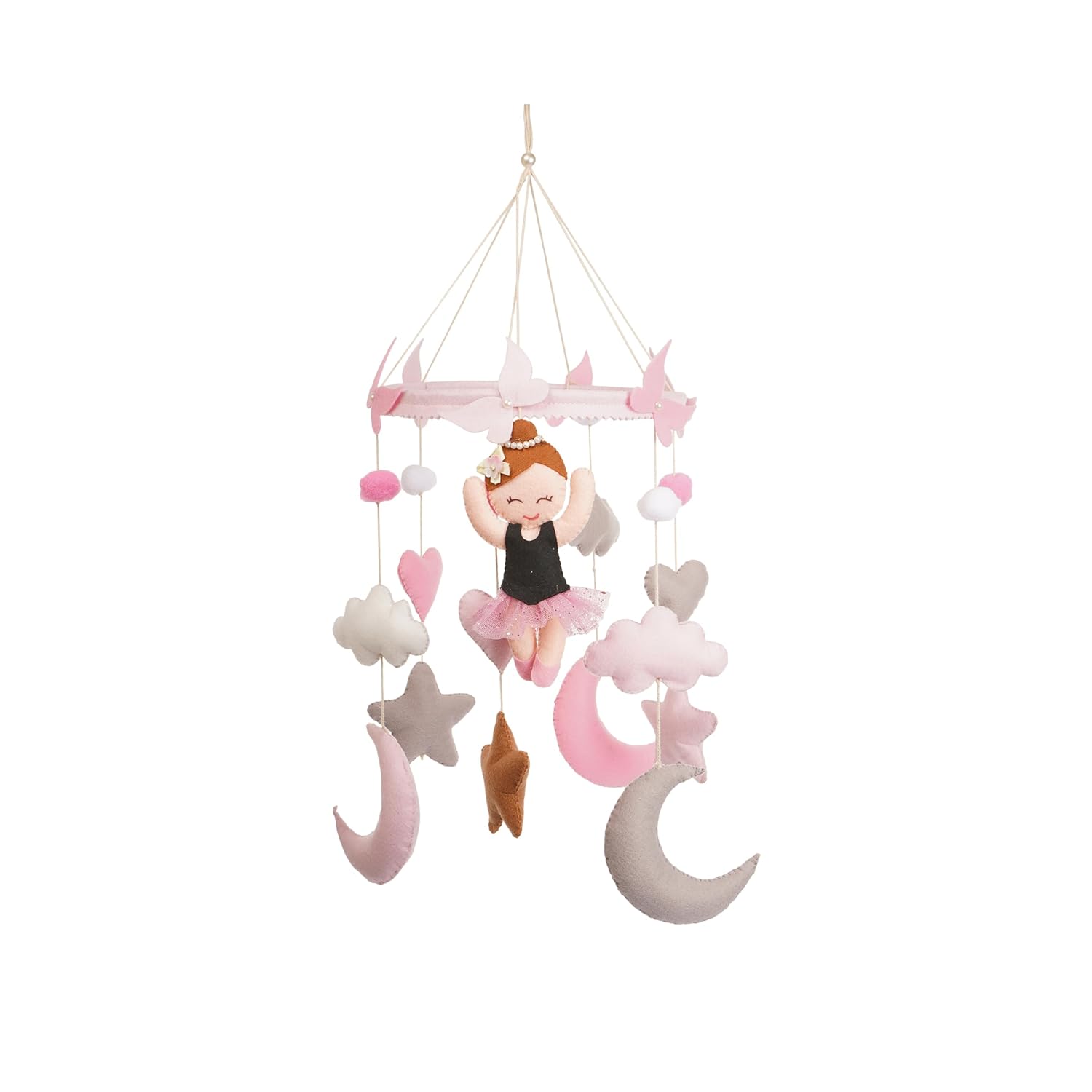 Li'll Pumpkins Ballerina Felt Baby Cot Mobile Hanger for Nursery, Color - Pink