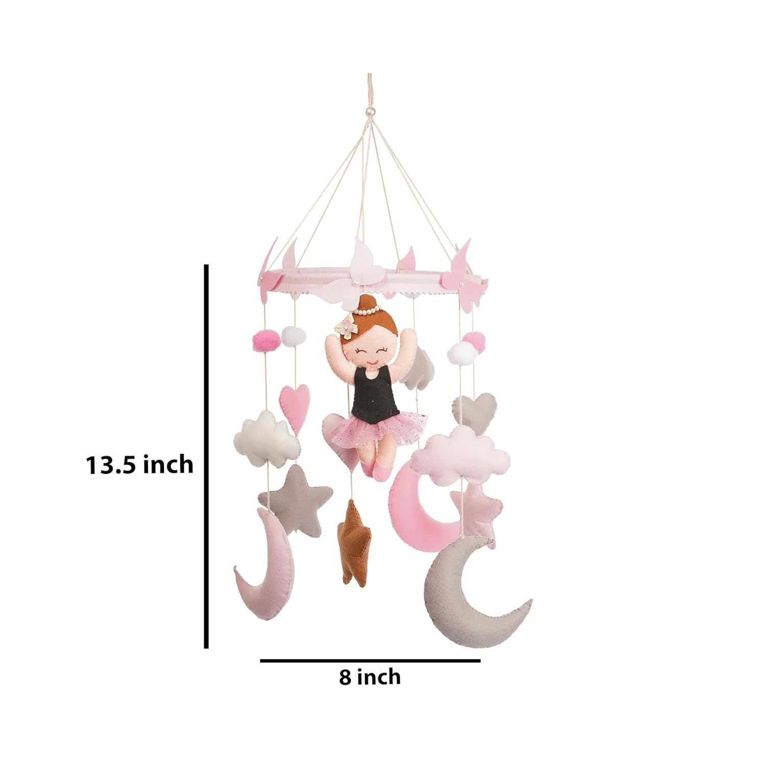 Li'll Pumpkins Ballerina Felt Baby Cot Mobile Hanger for Nursery, Color - Pink