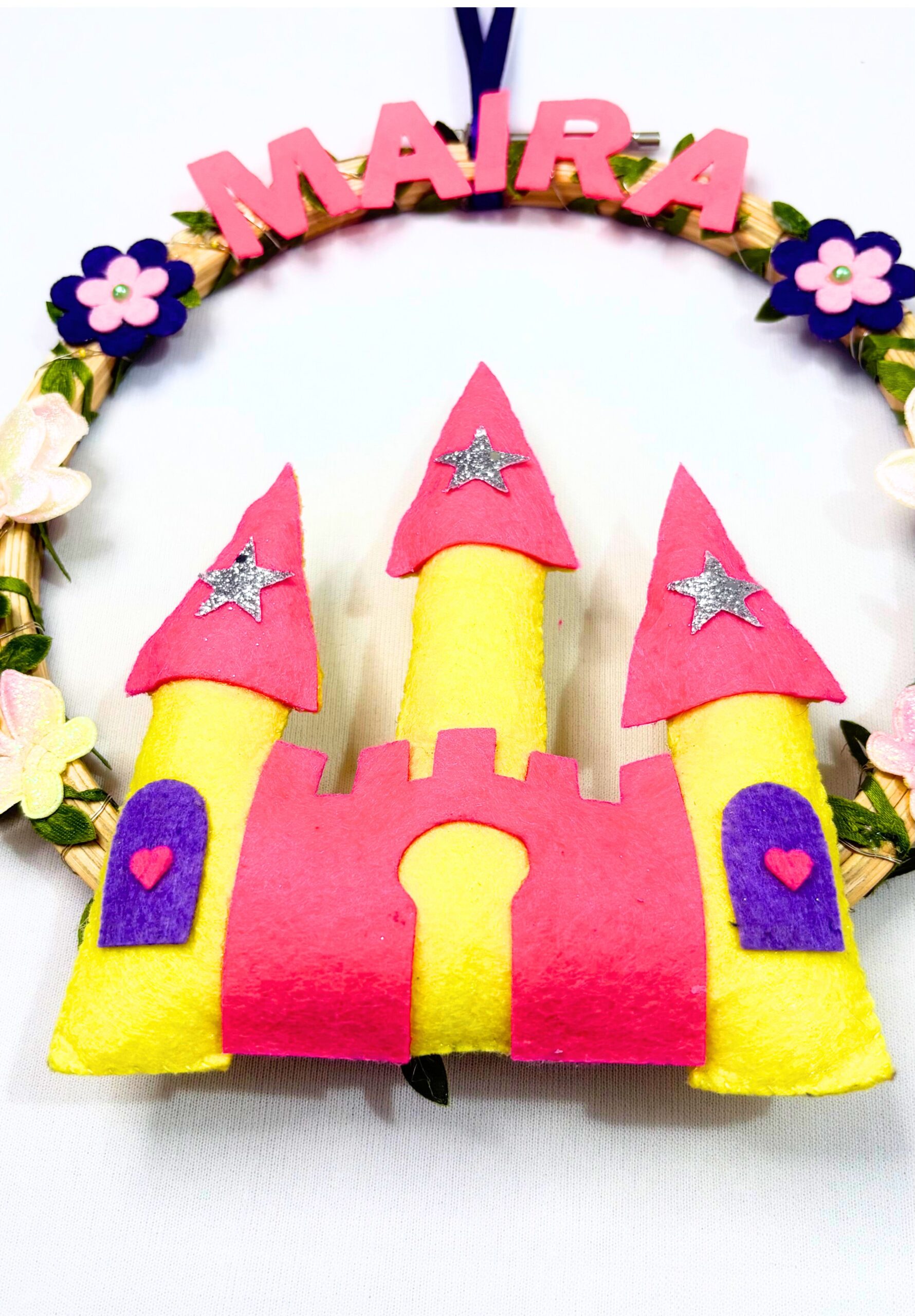 Li'll Pumpkins whimiscal glittery Castle Baby girl Name hoop, Color - Yellow