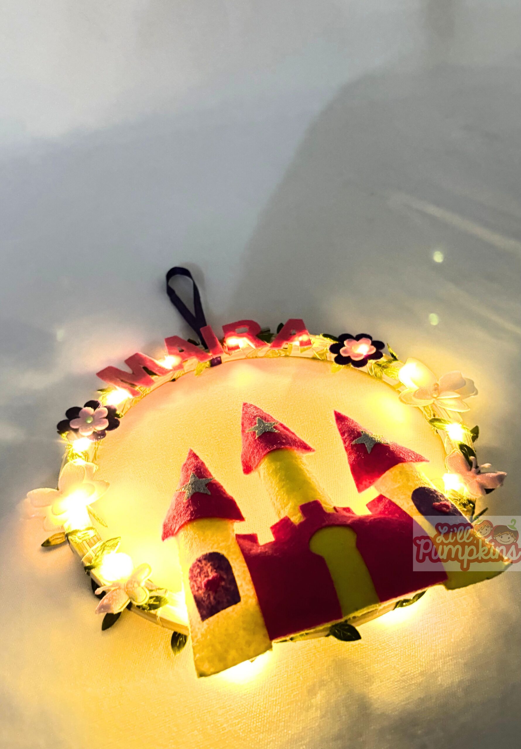 Li'll Pumpkins whimiscal glittery Castle Baby girl Name hoop, Color - Yellow