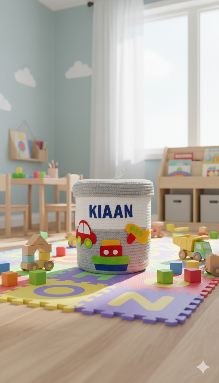 Li'll Pumpkins Personalized transport toys/multipurpose storage basket with lid, color- Grey