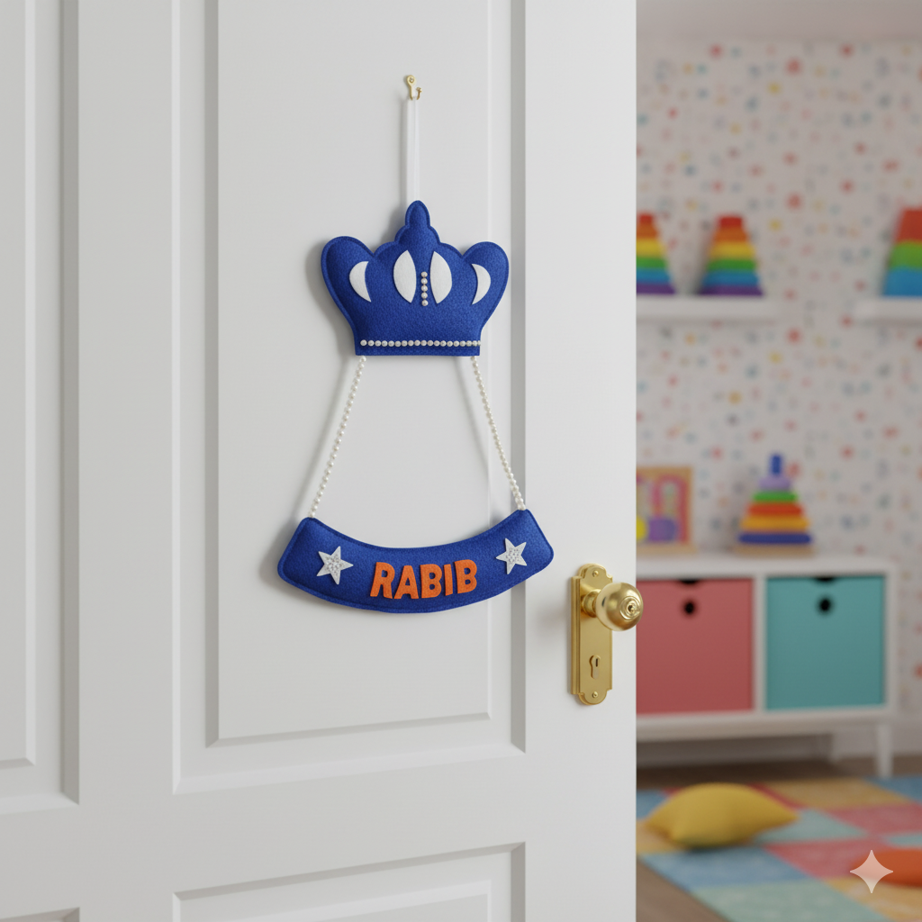 Li'll Pumpkins CROWN Theme Personalised Felt Name Hanging, Color - Blue