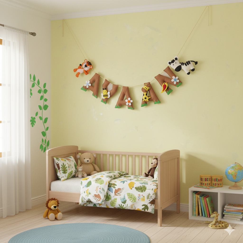 Li'll Pumpkins JungleTheme Customized Personalised Felt Name Alphabet Hanging, Colour - Earthy Brown