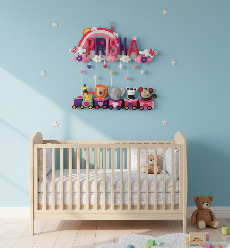 Li'll Pumpkins Pink Rainbow Animal Train Personalized Name hanging, Color - Pink