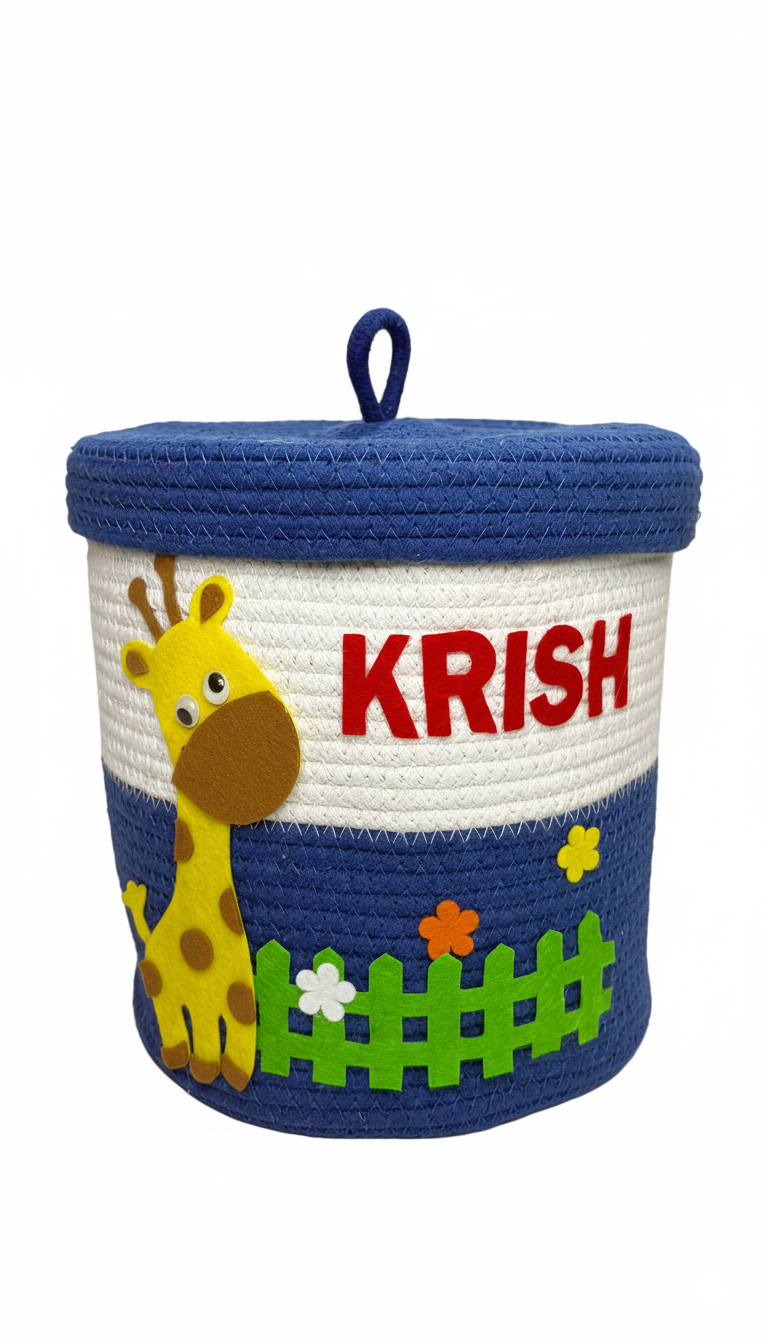 Li'll Pumpkins Personalized Jungle Theme toys/multipurpose storage basket with lid, color- Blue