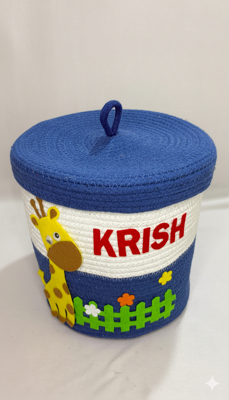Li'll Pumpkins Personalized Jungle Theme toys/multipurpose storage basket with lid, color- Blue
