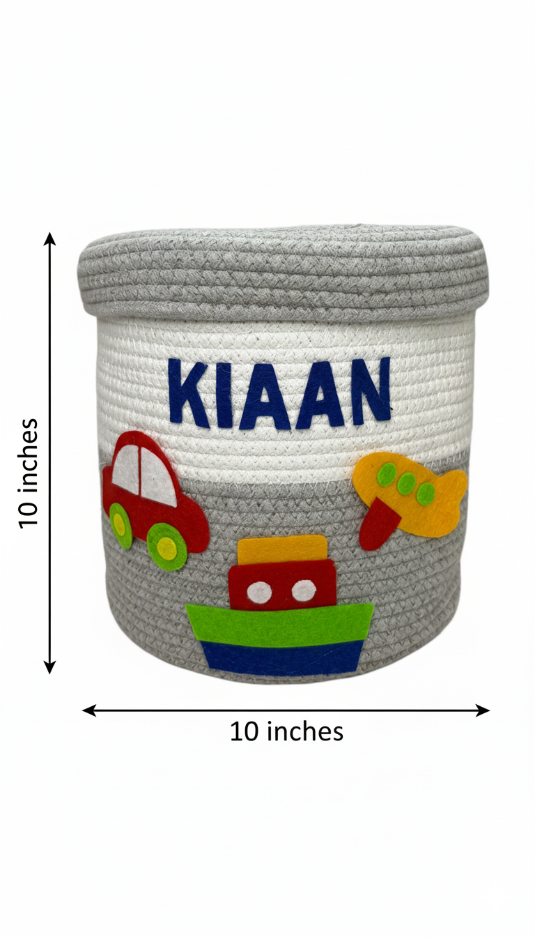 Li'll Pumpkins Personalized transport toys/multipurpose storage basket with lid, color- Grey