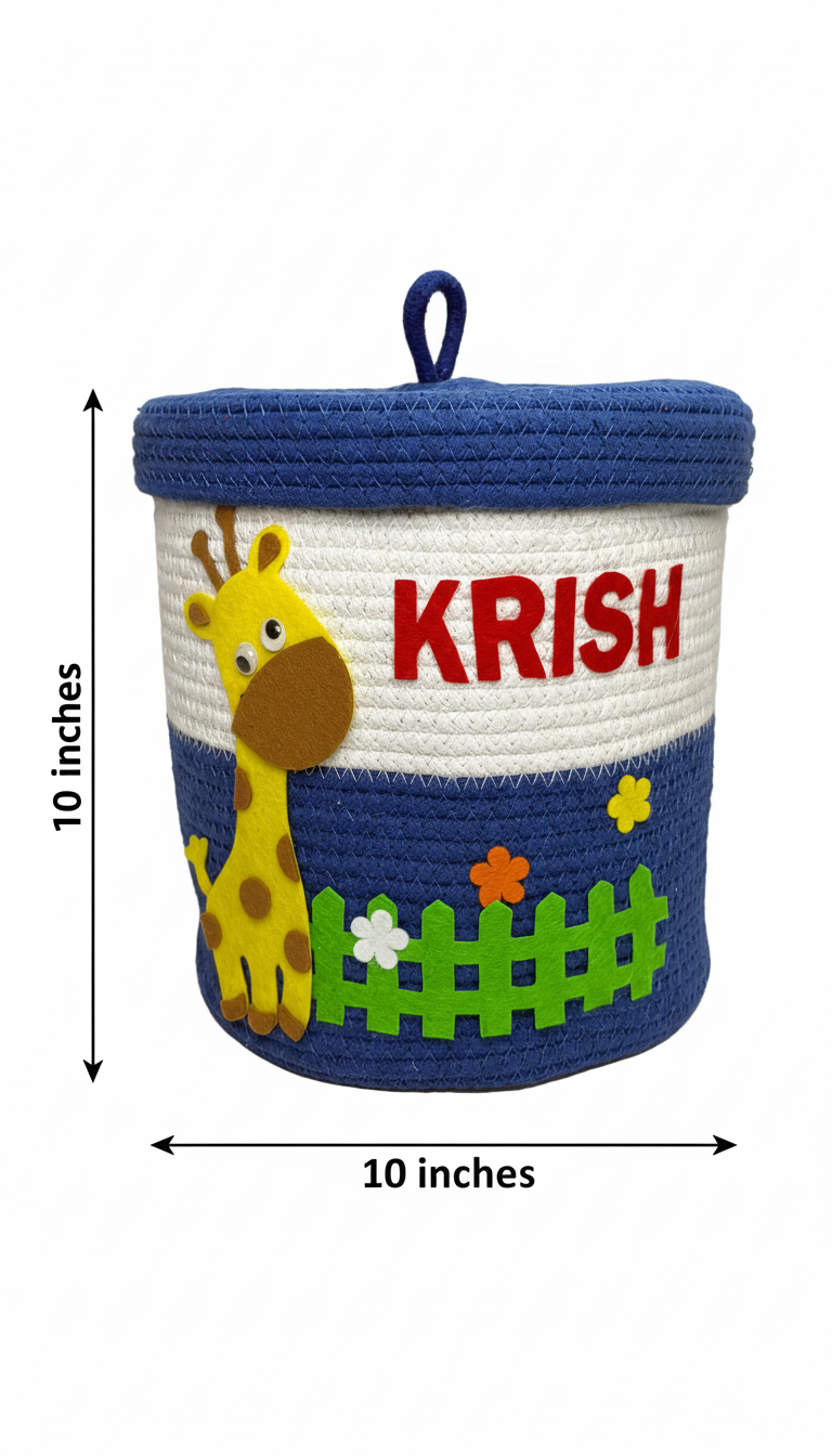 Li'll Pumpkins Personalized Jungle Theme toys/multipurpose storage basket with lid, color- Blue