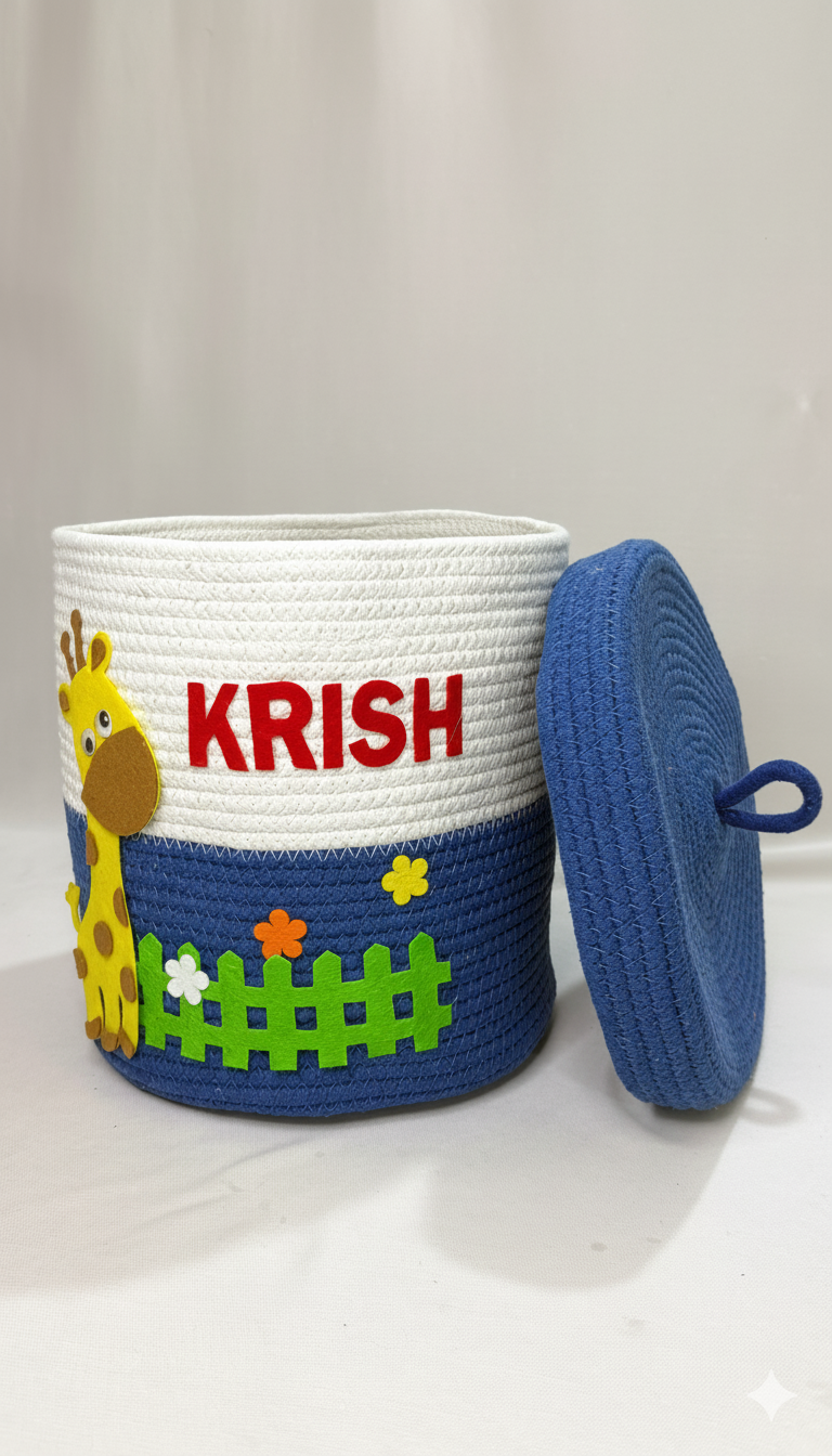 Li'll Pumpkins Personalized Jungle Theme toys/multipurpose storage basket with lid, color- Blue