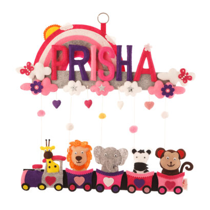 Li'll Pumpkins Pink Rainbow Animal Train Personalized Name hanging, Color - Pink