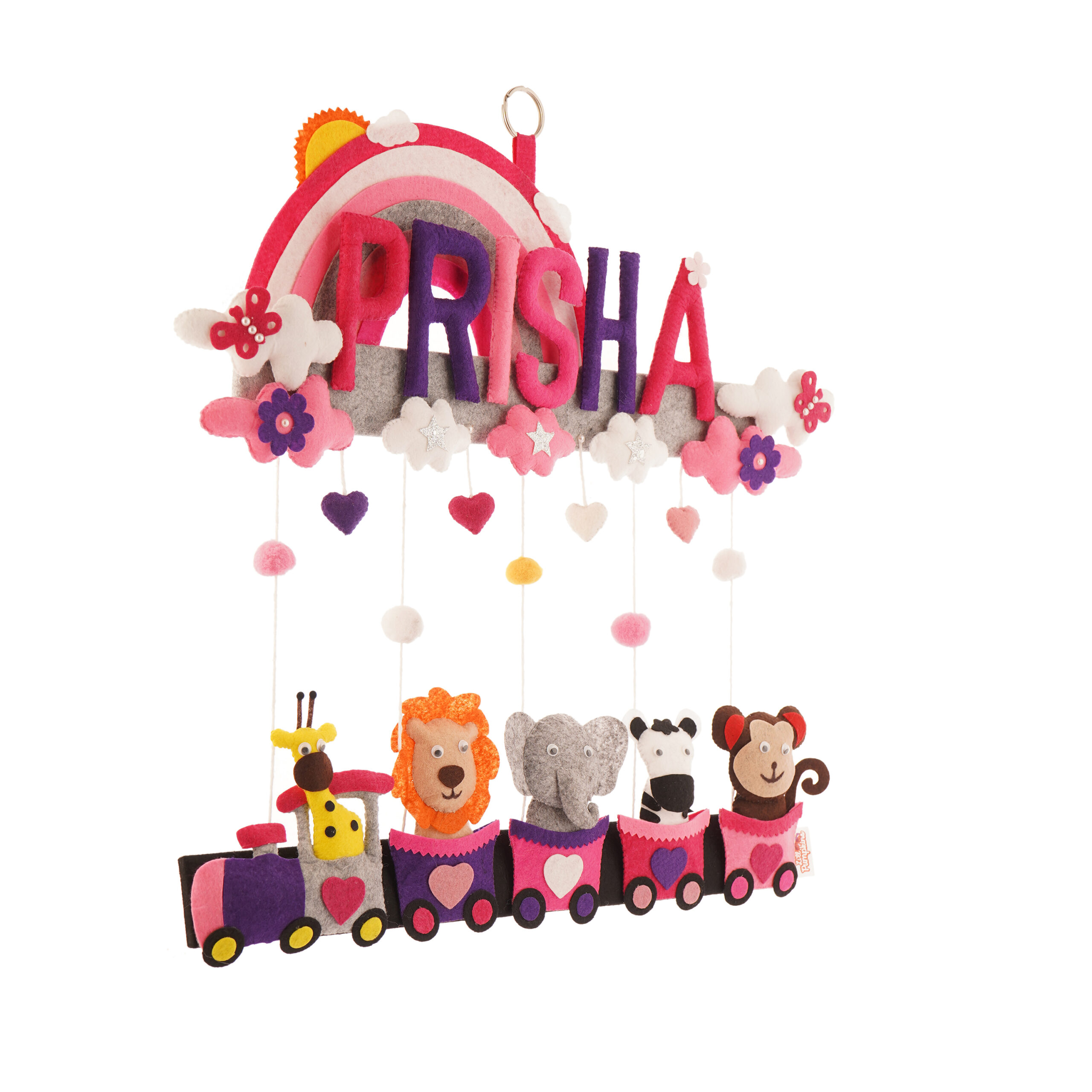 Li'll Pumpkins Pink Rainbow Animal Train Personalized Name hanging, Color - Pink